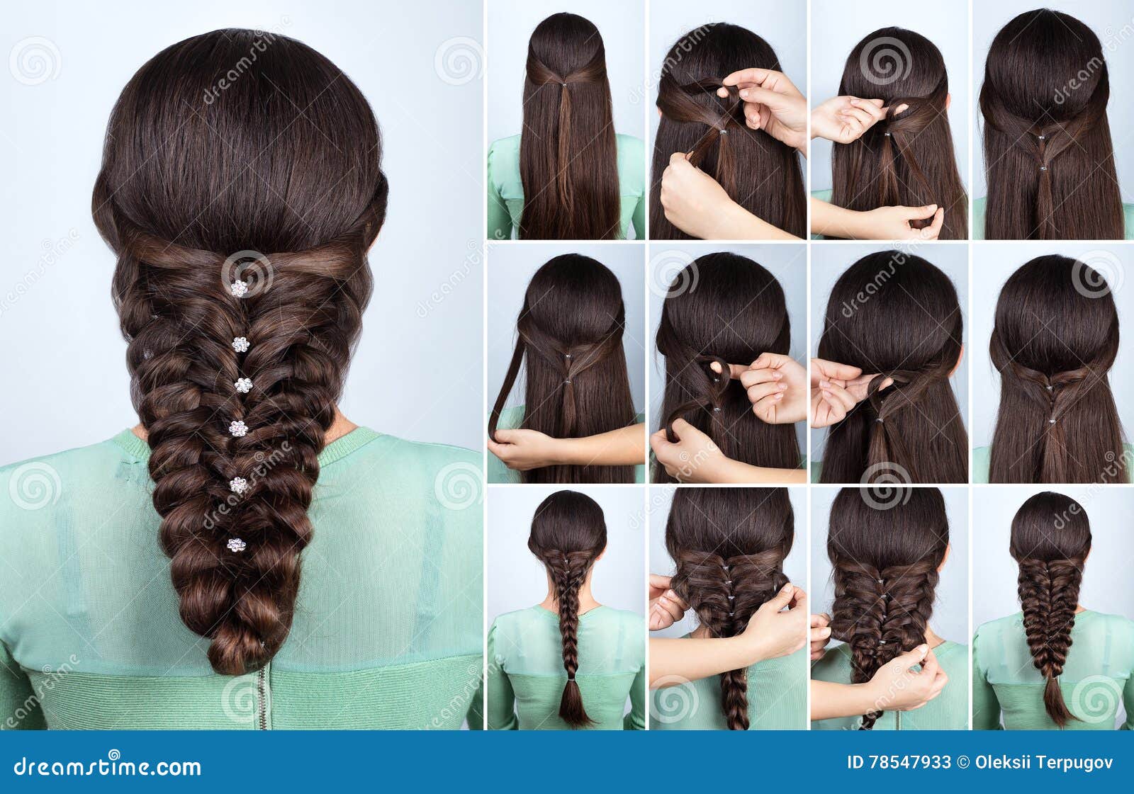 Festive Hairstyle for Long Hair Tutorial Stock Image - Image of simple ...