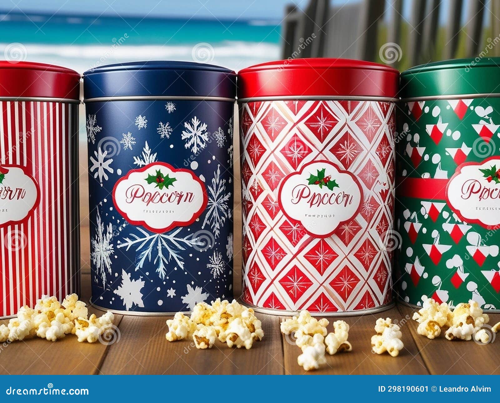 Festive Holiday Popcorn Tins for Sharing and Gifting.AI Generated Stock