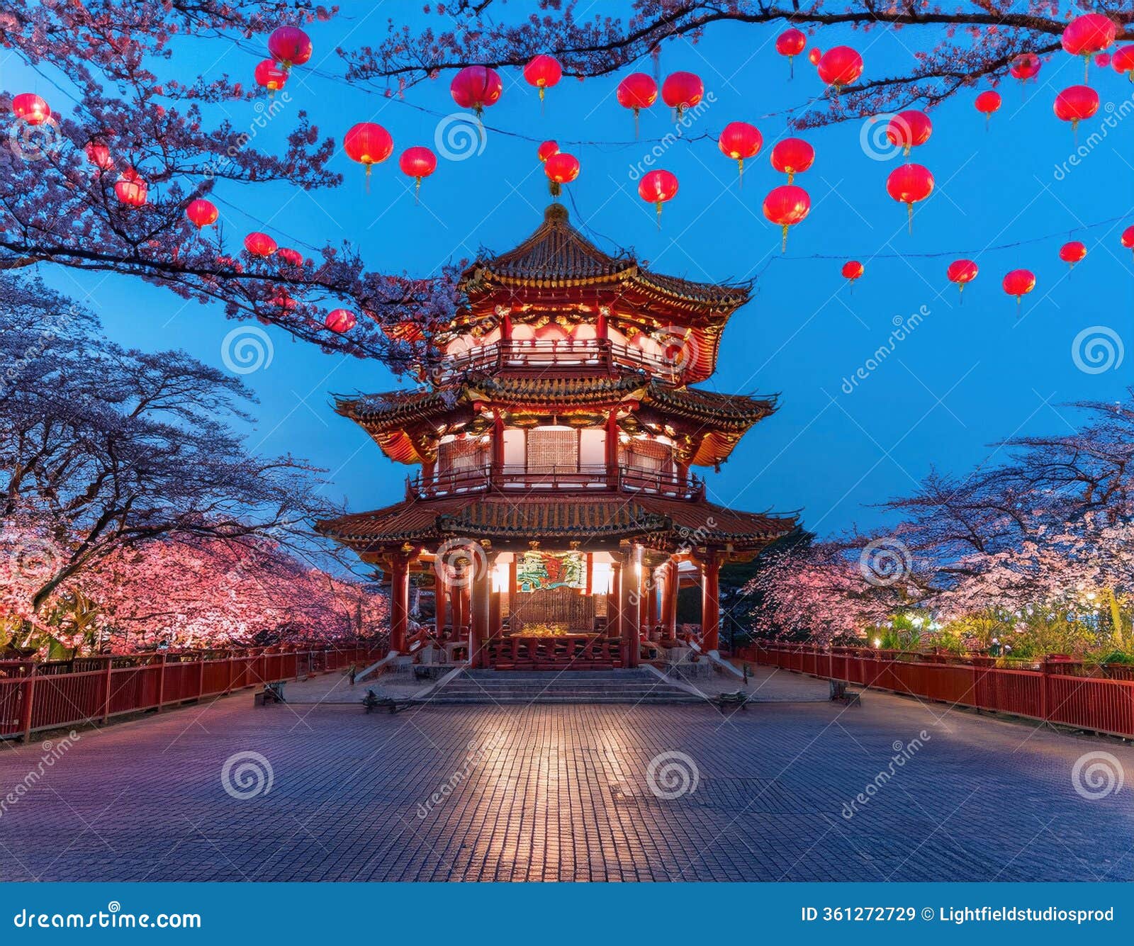 festive lanterns light up the pavilion