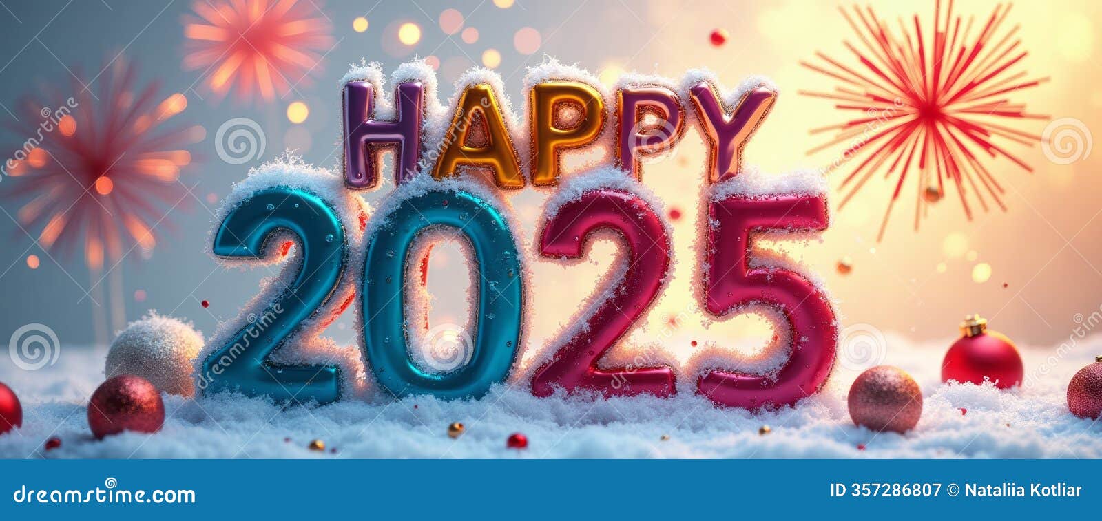 festive new year celebration with colorful happy 2025 text