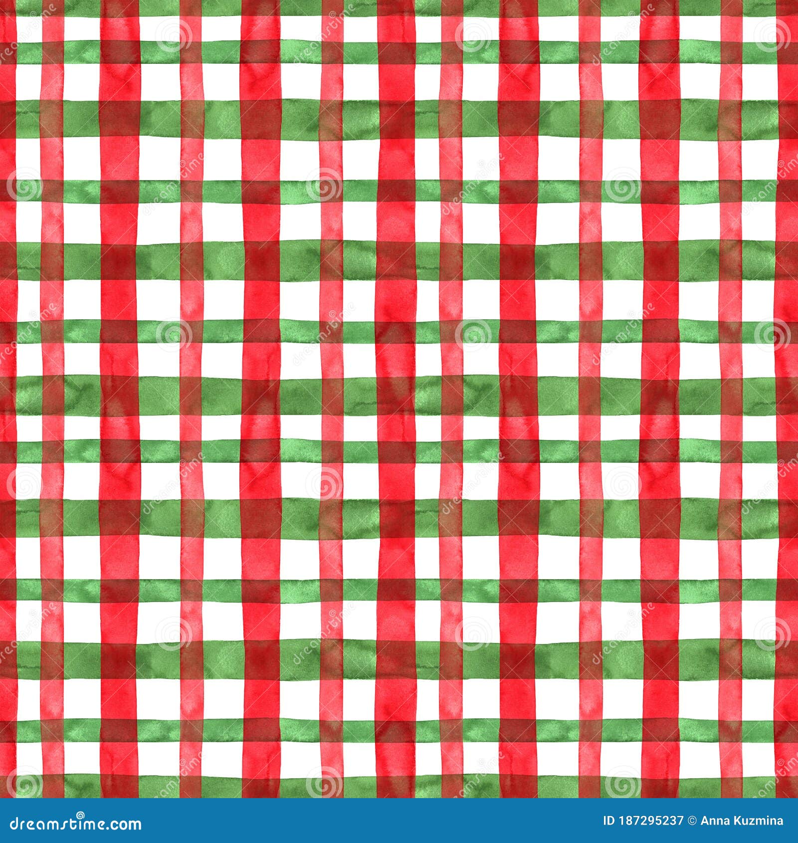 festive christmas red and green plaid checkered seamless pattern with white backdrop. watercolor hand painted stripes and lines.