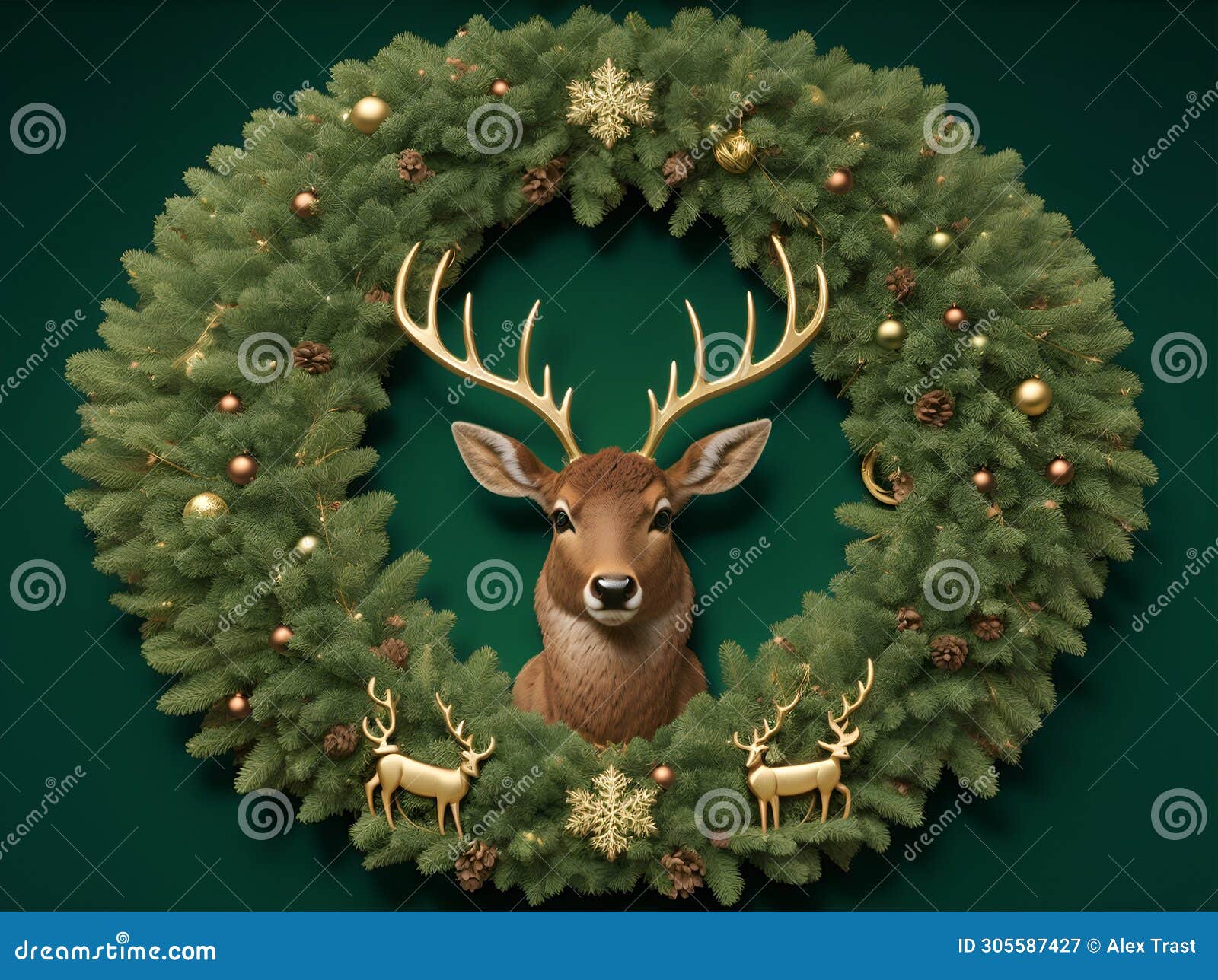 festive reindeer head wreath. generated by ai