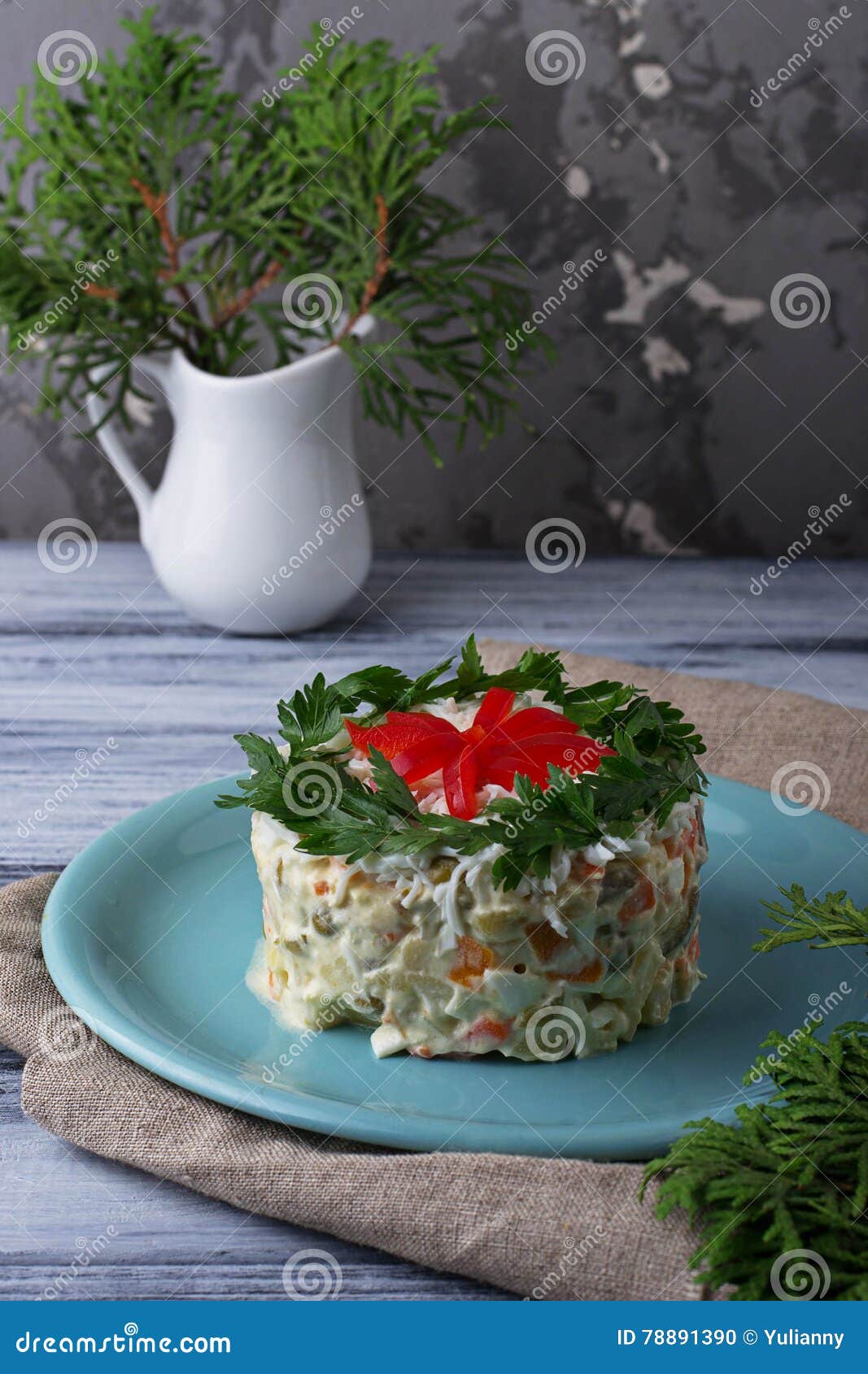 Festive Salad Decorated Parsley and Flower of Pepper Stock Photo ...