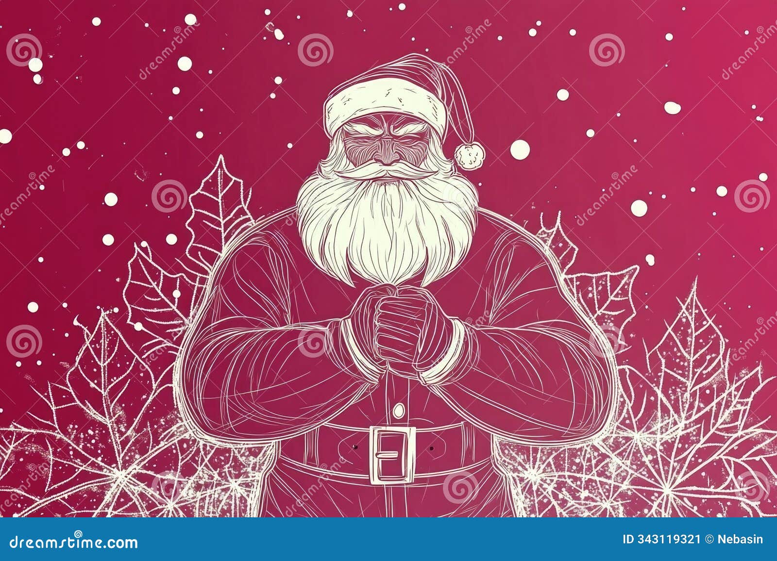 festive santa with snowflakes on red background: holiday cheer and winter magic