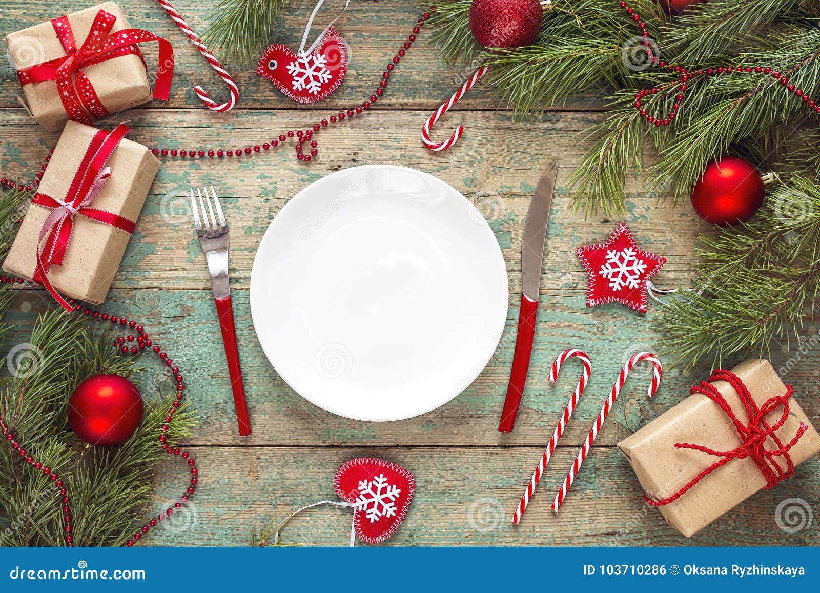 Festive Table Setting with Cutlery and Christmas Decorations on Stock ...