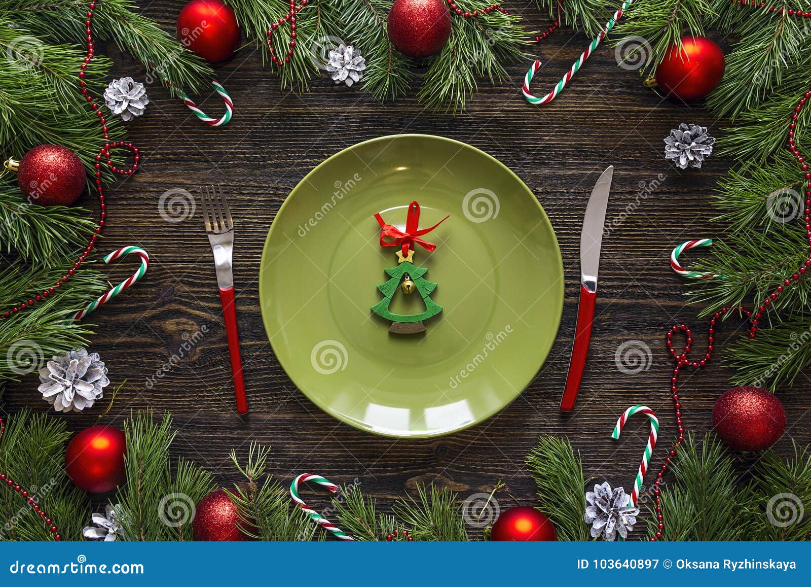 Festive Table Setting with Cutlery and Christmas Decorations on Stock ...