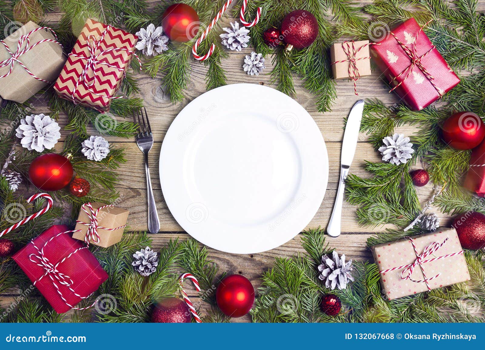 Festive Table Setting with Cutlery and Christmas Decorations on Stock ...