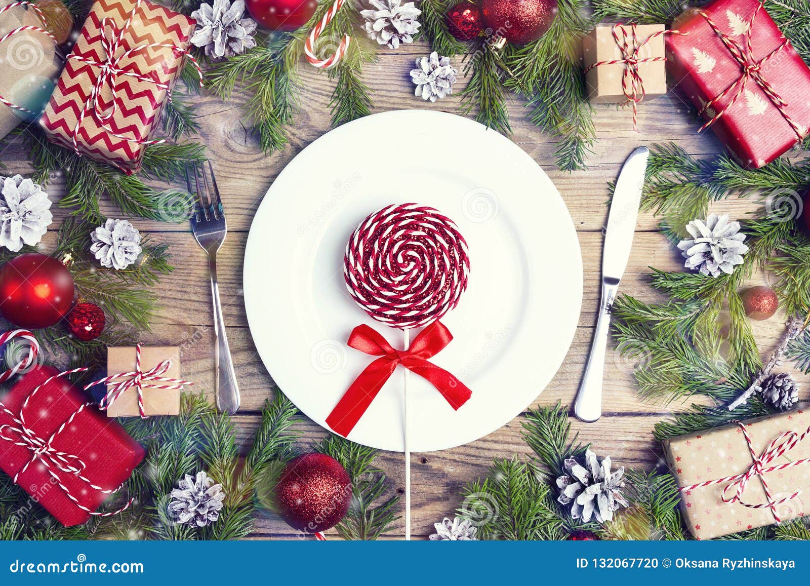 Festive Table Setting With Cutlery, Fir Branches And Christmas D Stock ...