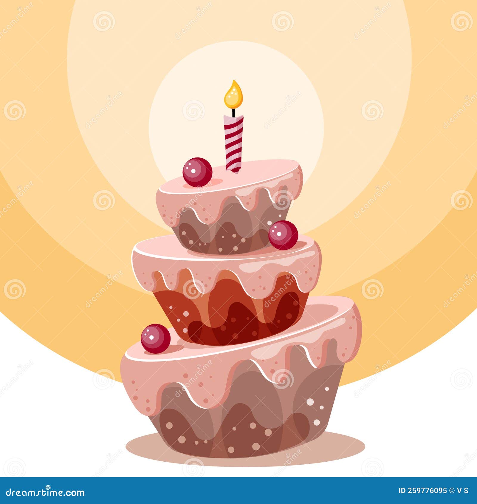 Festive Threelayer Cake with Berries and a Candle on Candlelight