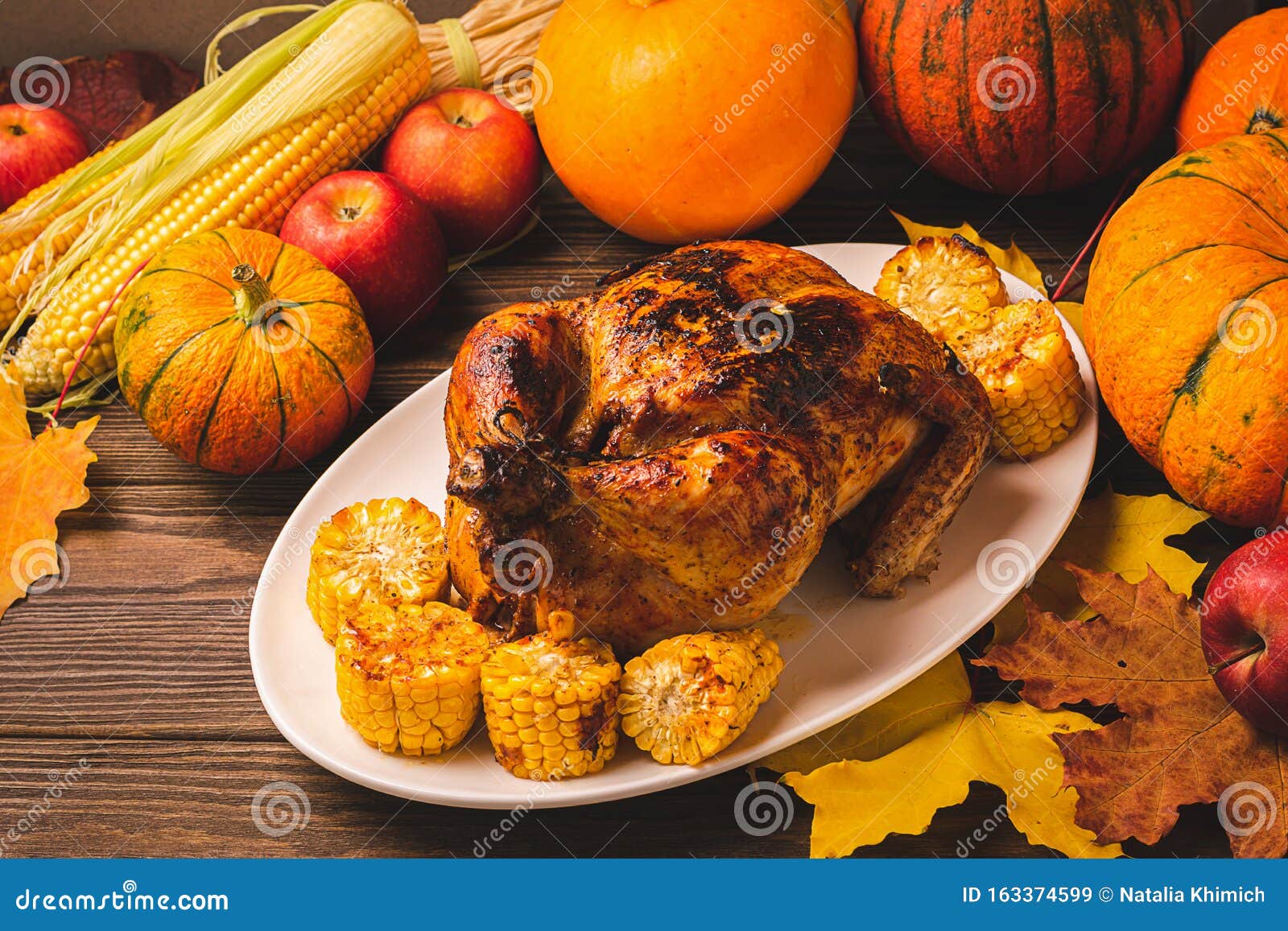 Festive Turkey or Chicken Baked by Thanksgiving a White Plate and a ...