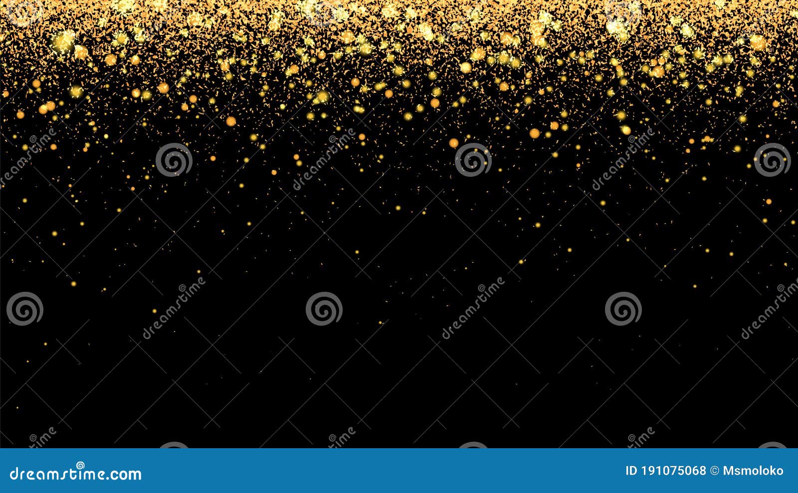 festive  background with gold glitter and confetti for christmas celebration. black background with glowing golden