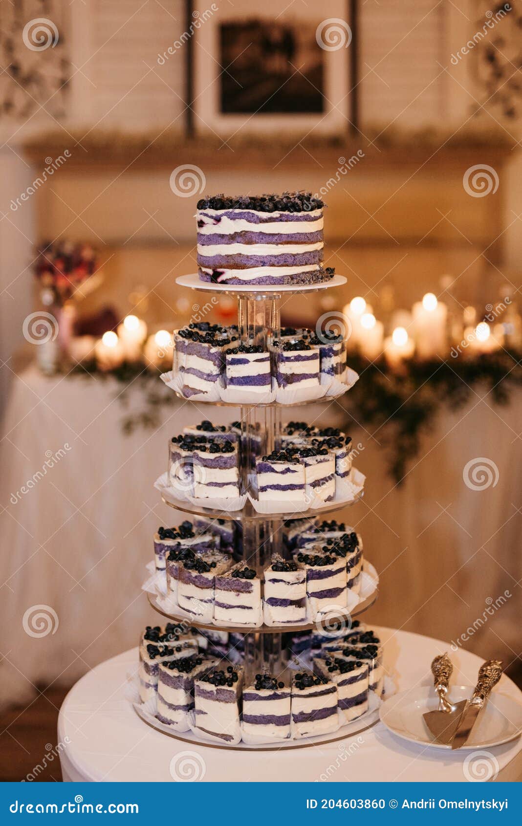 Festive Wedding Sponge Cake with White Icing Cream Stock Photo Image