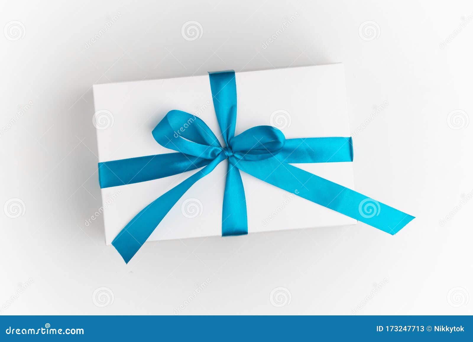 Festive White Gift Box with Blue Bow Stock Image Image of aesthetic