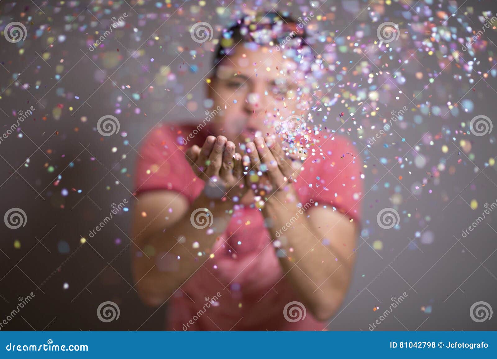 Festive Young Man Throwing Confetti Details Stock Photo Image of