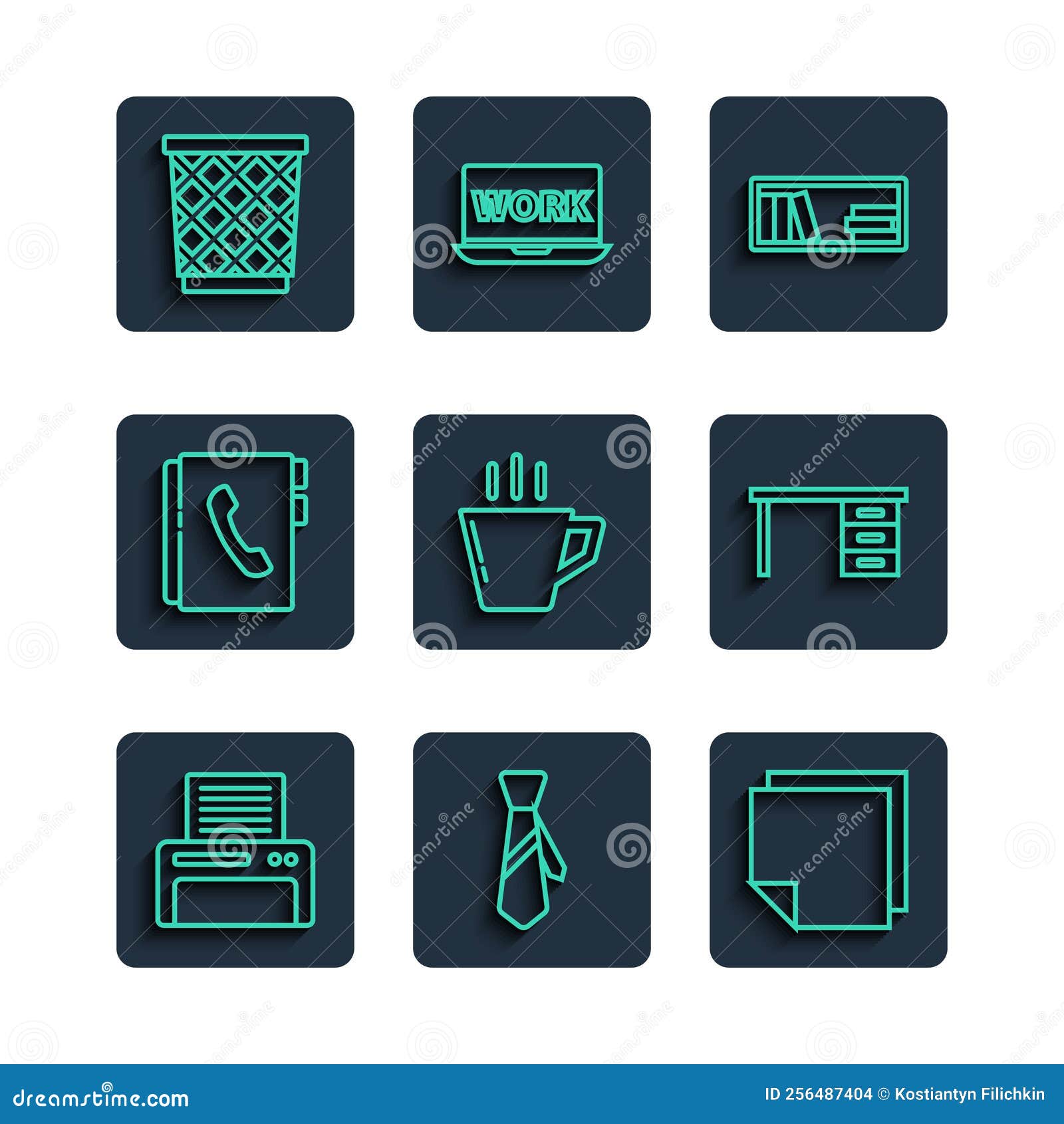 Festnetz-Post-Notiz-Aufkleber Mit Bücher Kaffee-Tasse Adresse Mülleimer  Dose Und Büroschreibsymbol. Vektor Vektor Abbildung - Illustration von  form, abbildung: 256487404