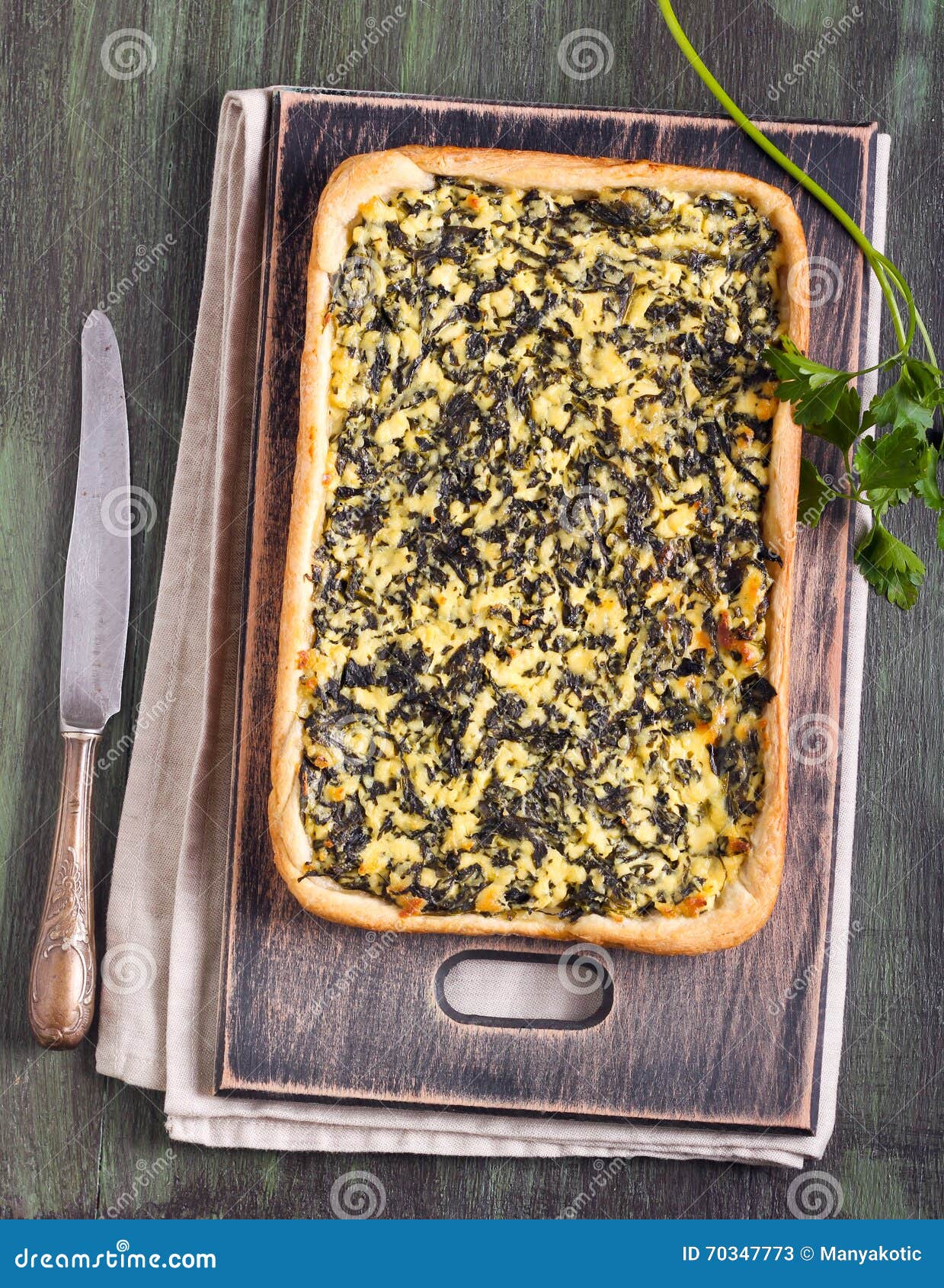 Feta Cheese and Spinach Puff Pastry Pie Stock Image - Image of snack