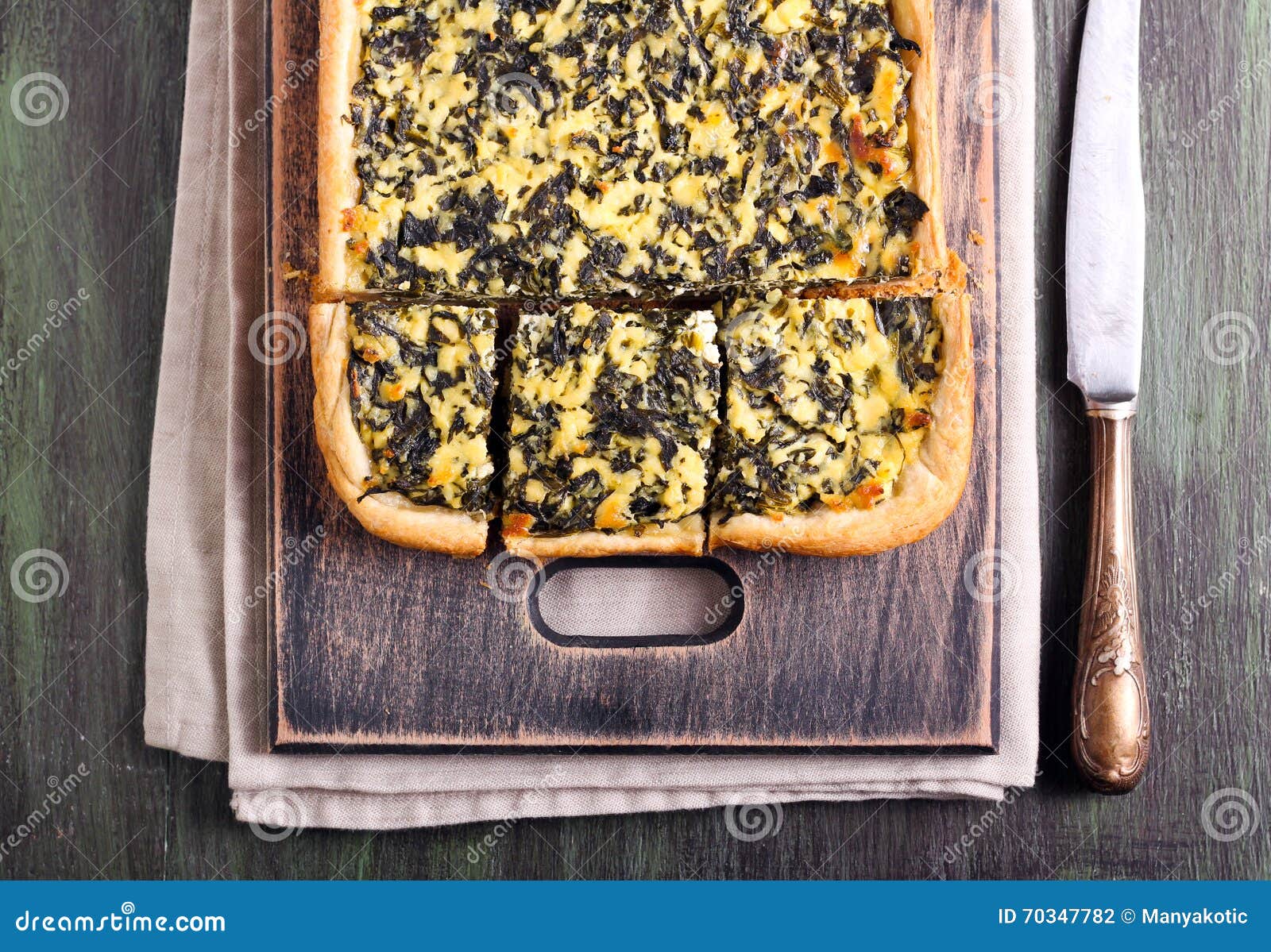 Feta Cheese and Spinach Puff Pastry Pie Stock Photo - Image of homemade