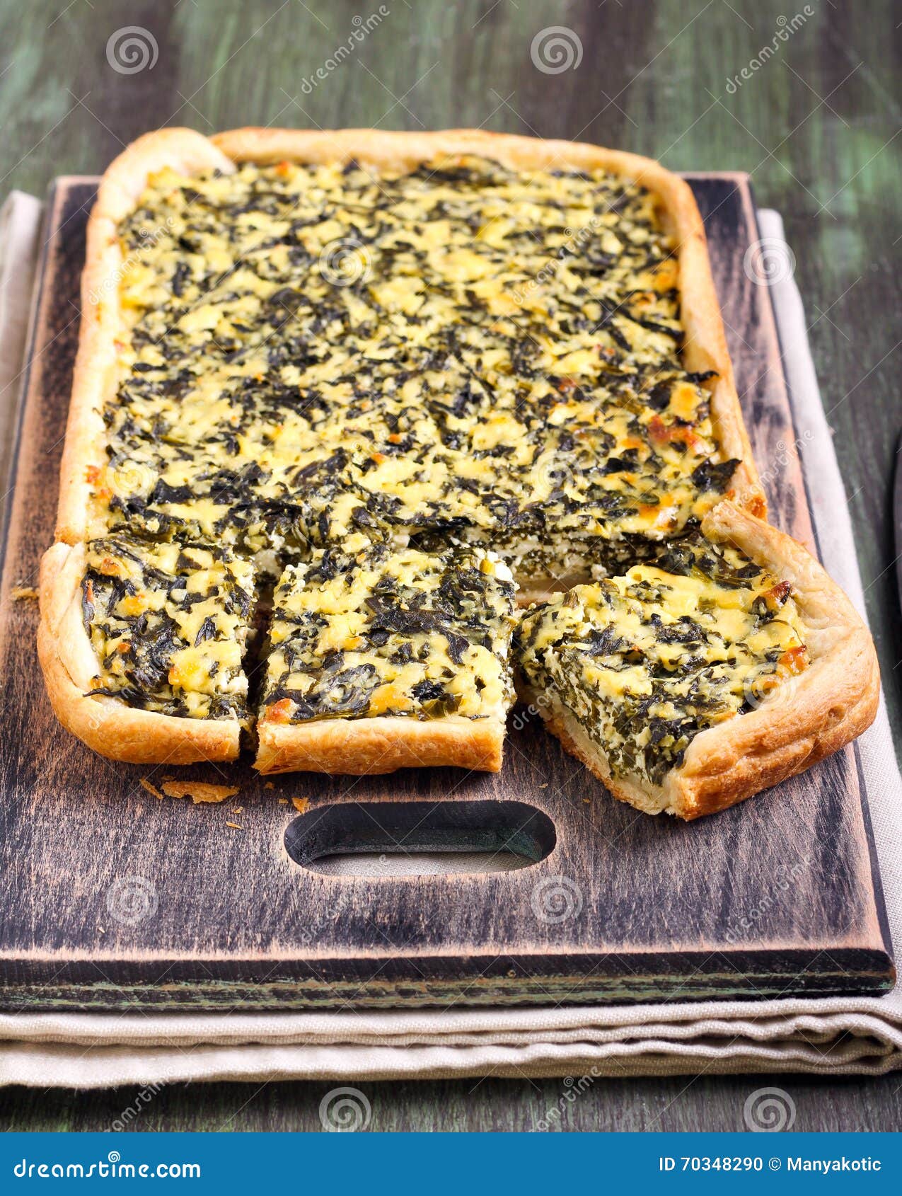 Feta Cheese and Spinach Puff Pastry Pie Stock Photo - Image of homemade