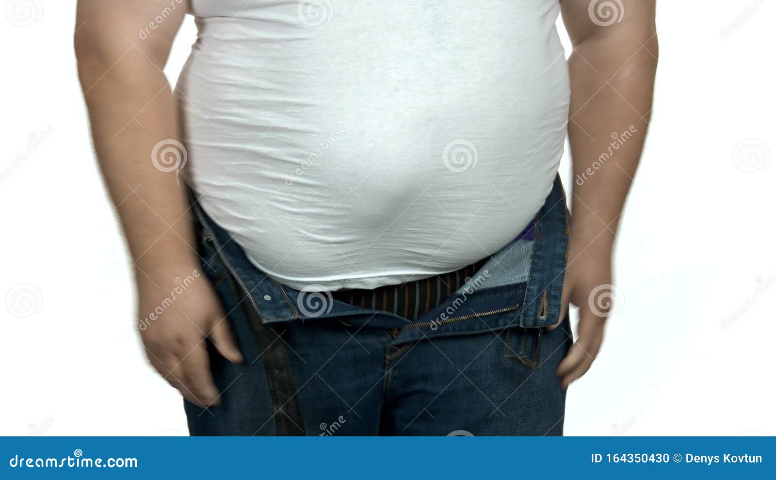 Fett Kaukasier Mann Kann Keine Jeans Anschnallen Stock Footage