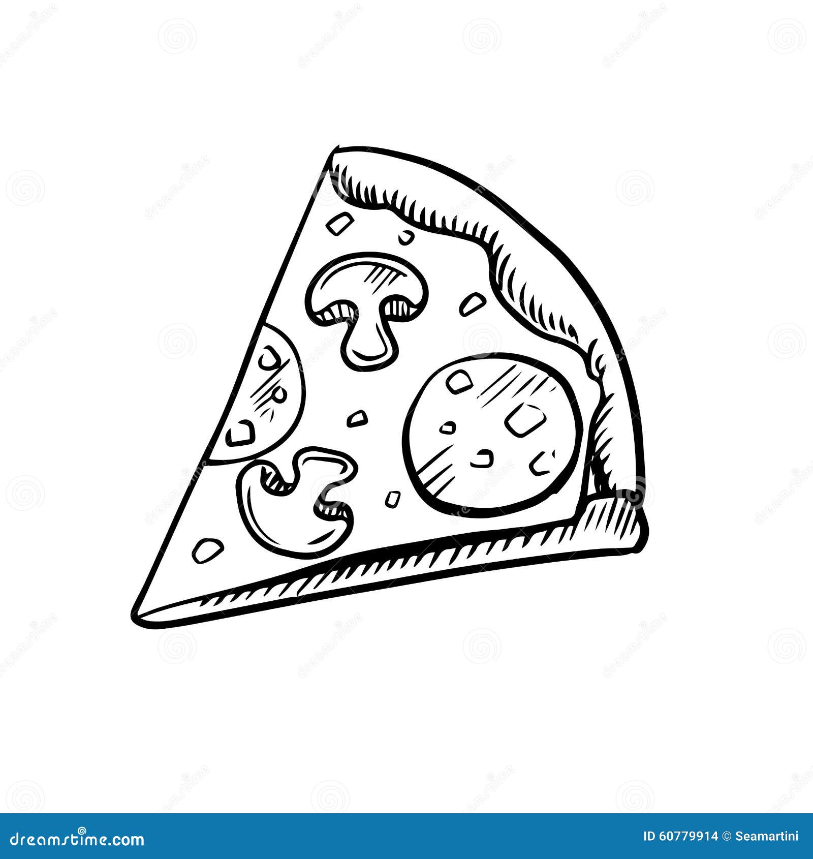 Fetta in Bianco E Nero Di Pizza Di Merguez Illustrazione Vettoriale Illustrazione di pasto