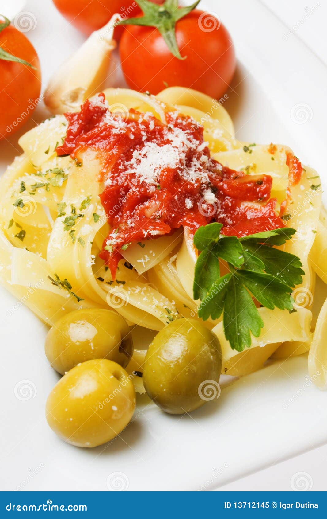 Fettuccine Pasta with Cherry Tomato and Olives Stock Image Image of