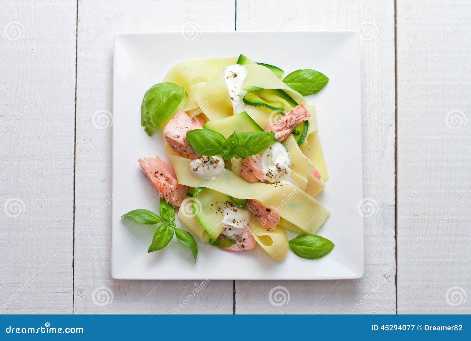 Fettuccine Pasta with Salmon and Zicchini Stock Image Image of