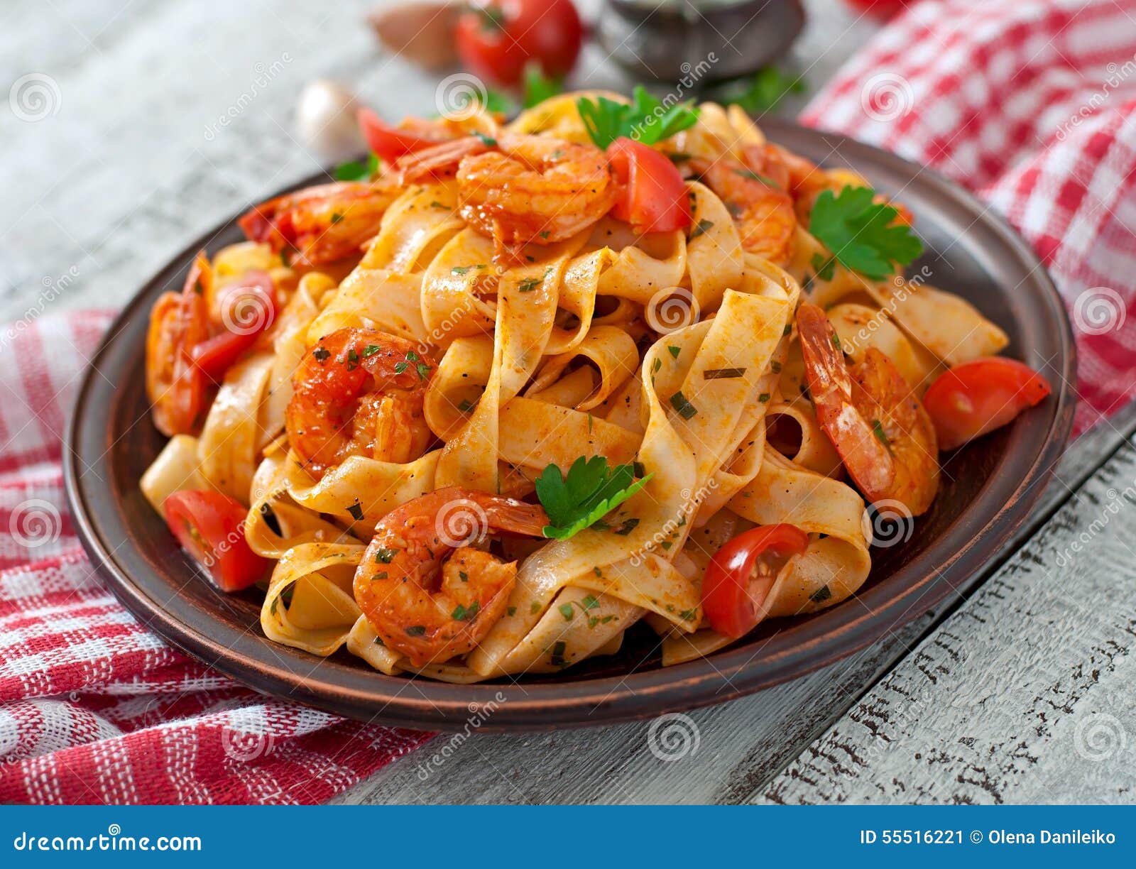 Fettuccine Pasta with Shrimp Stock Image Image of closeup, healthy
