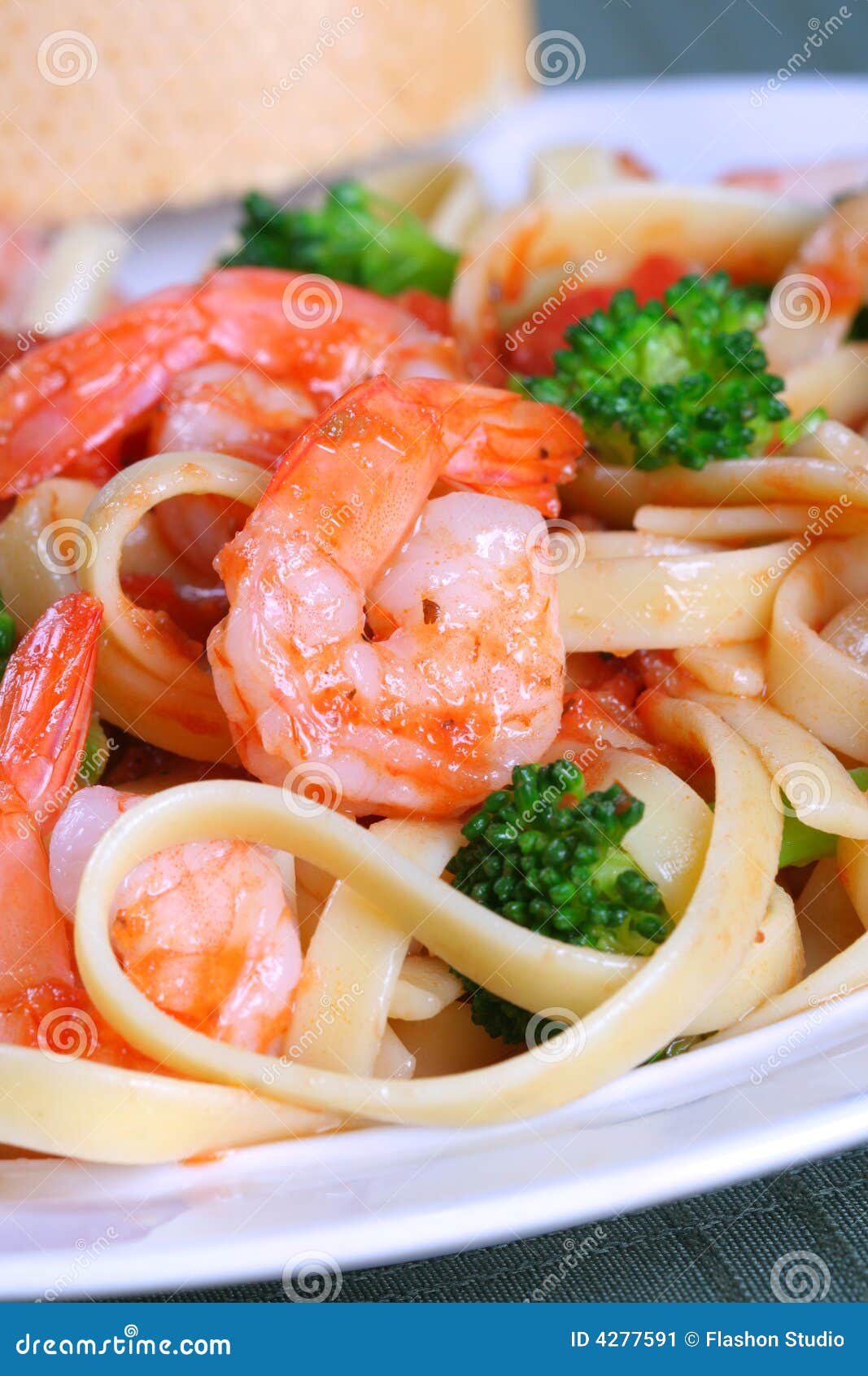 Fettuccine Pasta with Shrimp and Vegetables Stock Image Image of