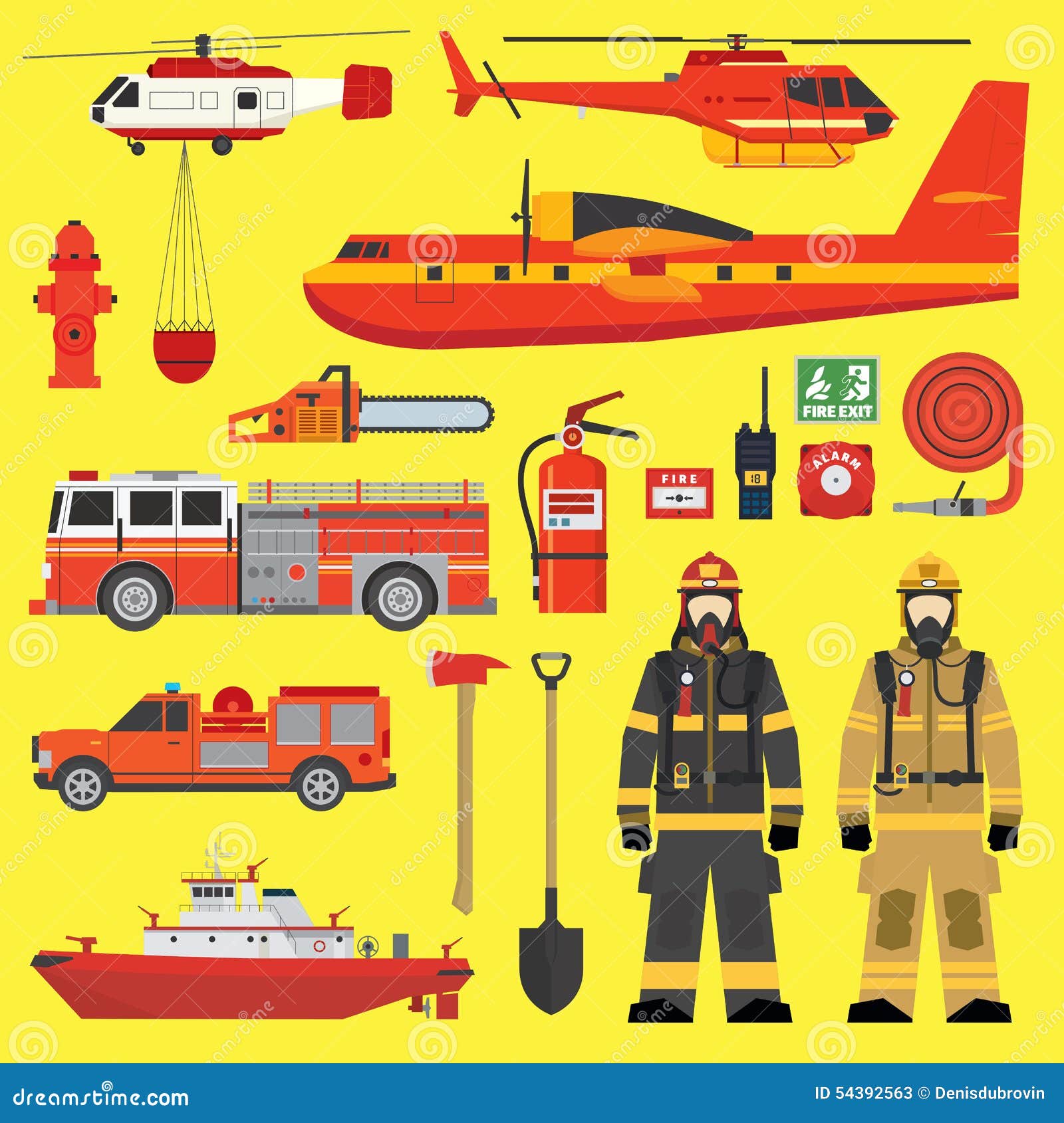 Feuerwehr Ausrüstung legen. Vektor-Illustration Stock-Vektorgrafik