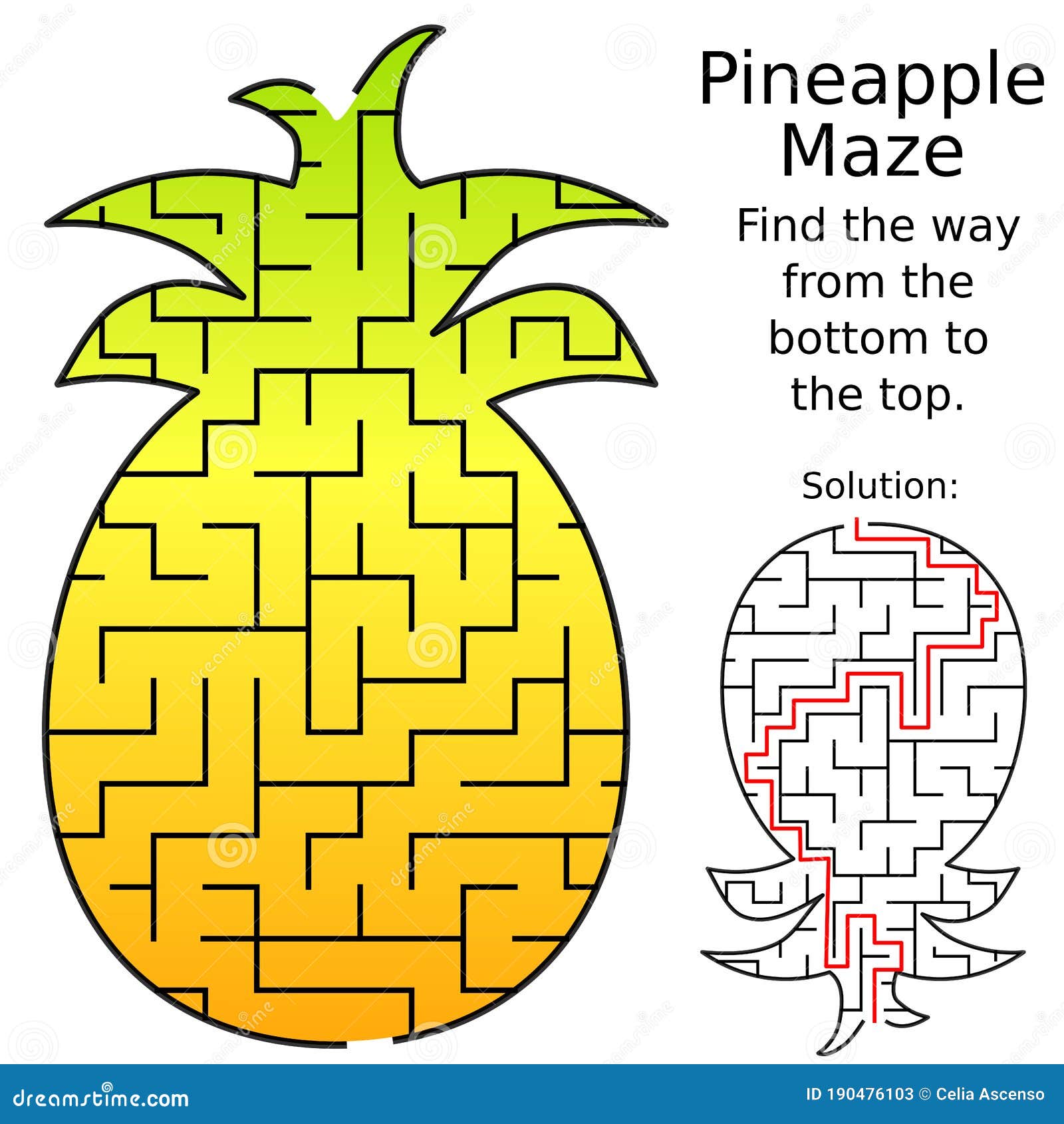 Feuille De Jeu De Labyrinthe De Labyrinthe D'été D'ananas Image stock