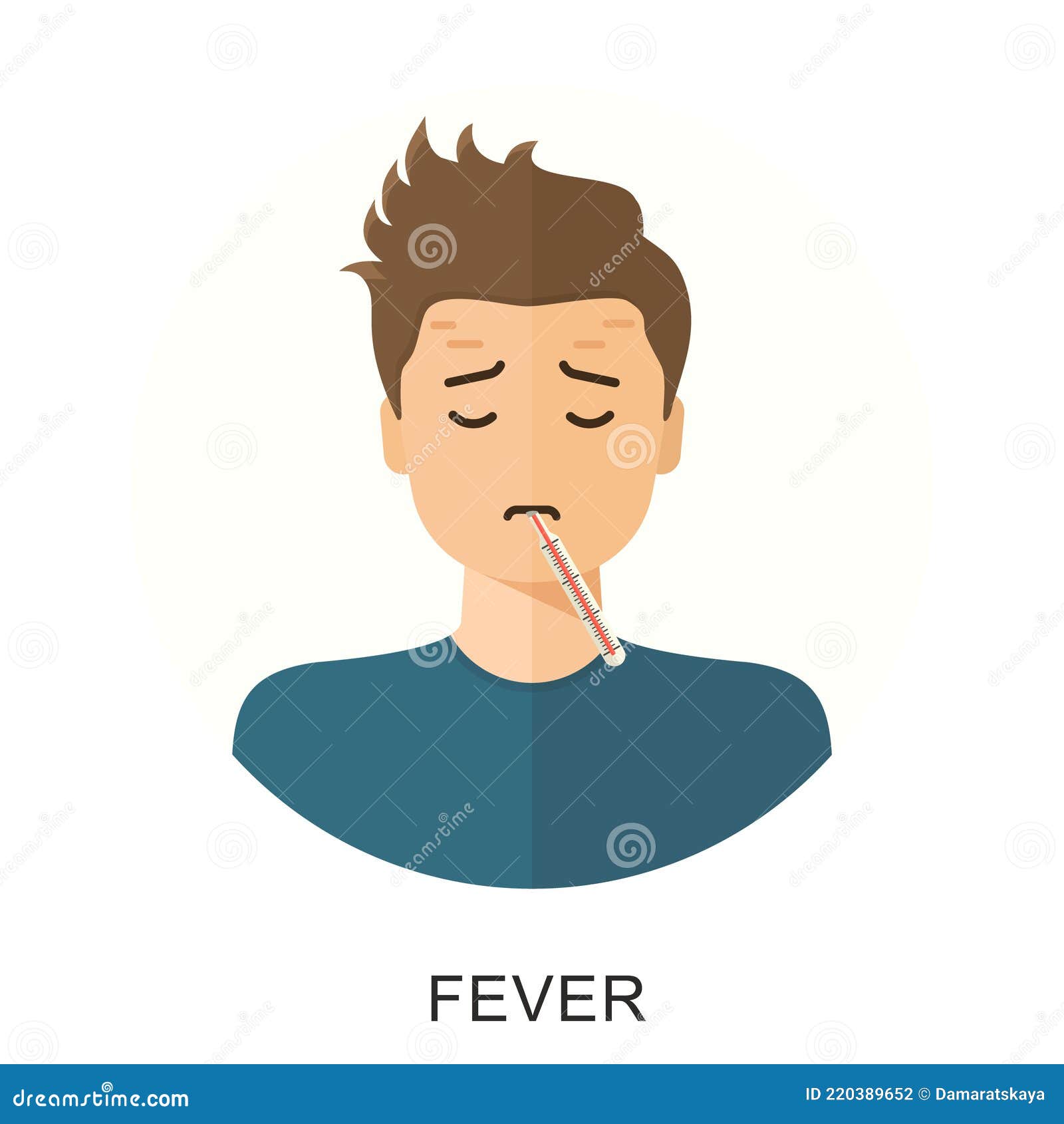 Fever. Shaking Chills, Feeling Feverish, Shaking Body. Isolated Flat