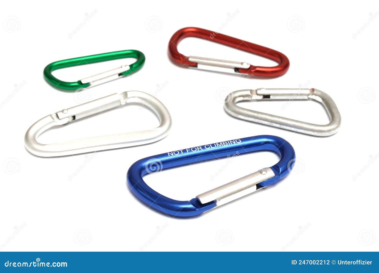 a few carabiners of different sizes and colours against a white backdrop