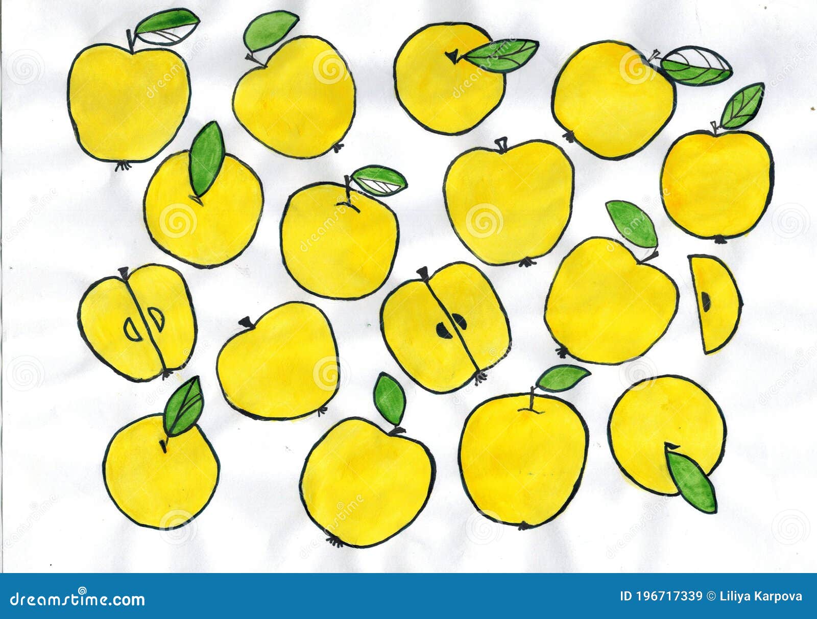 a few juicy yellow apples with leaves.