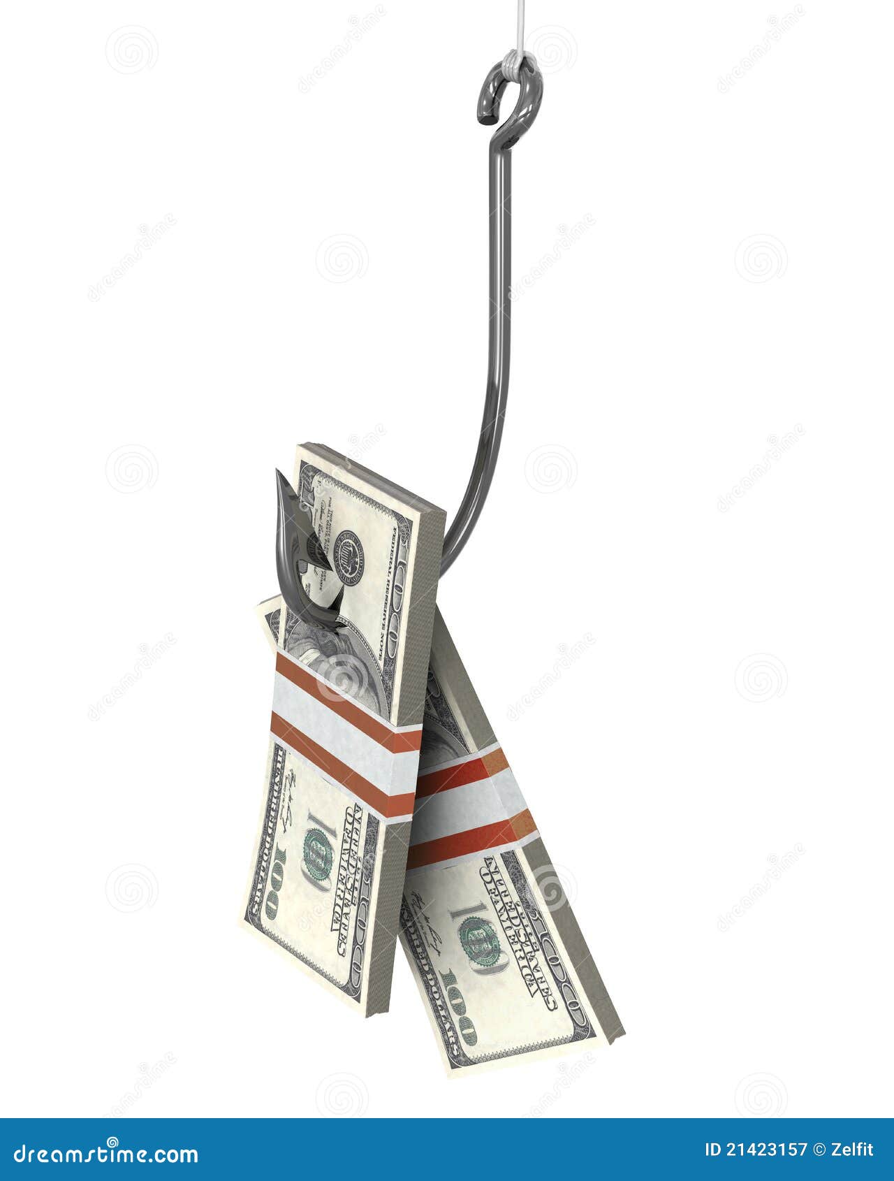 Few Packs of Dollars on a Fishing Hook Stock Illustration