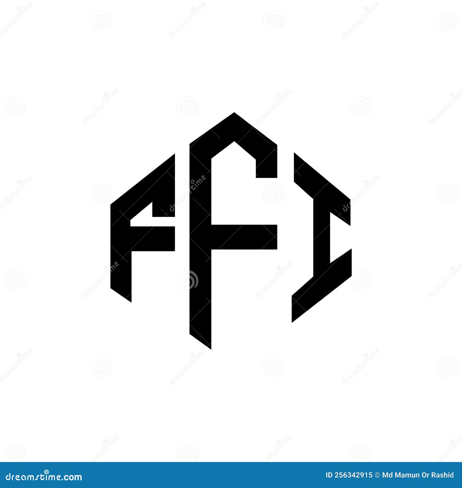ffi letter logo  with polygon . ffi polygon and cube  logo . ffi hexagon  logo template white and