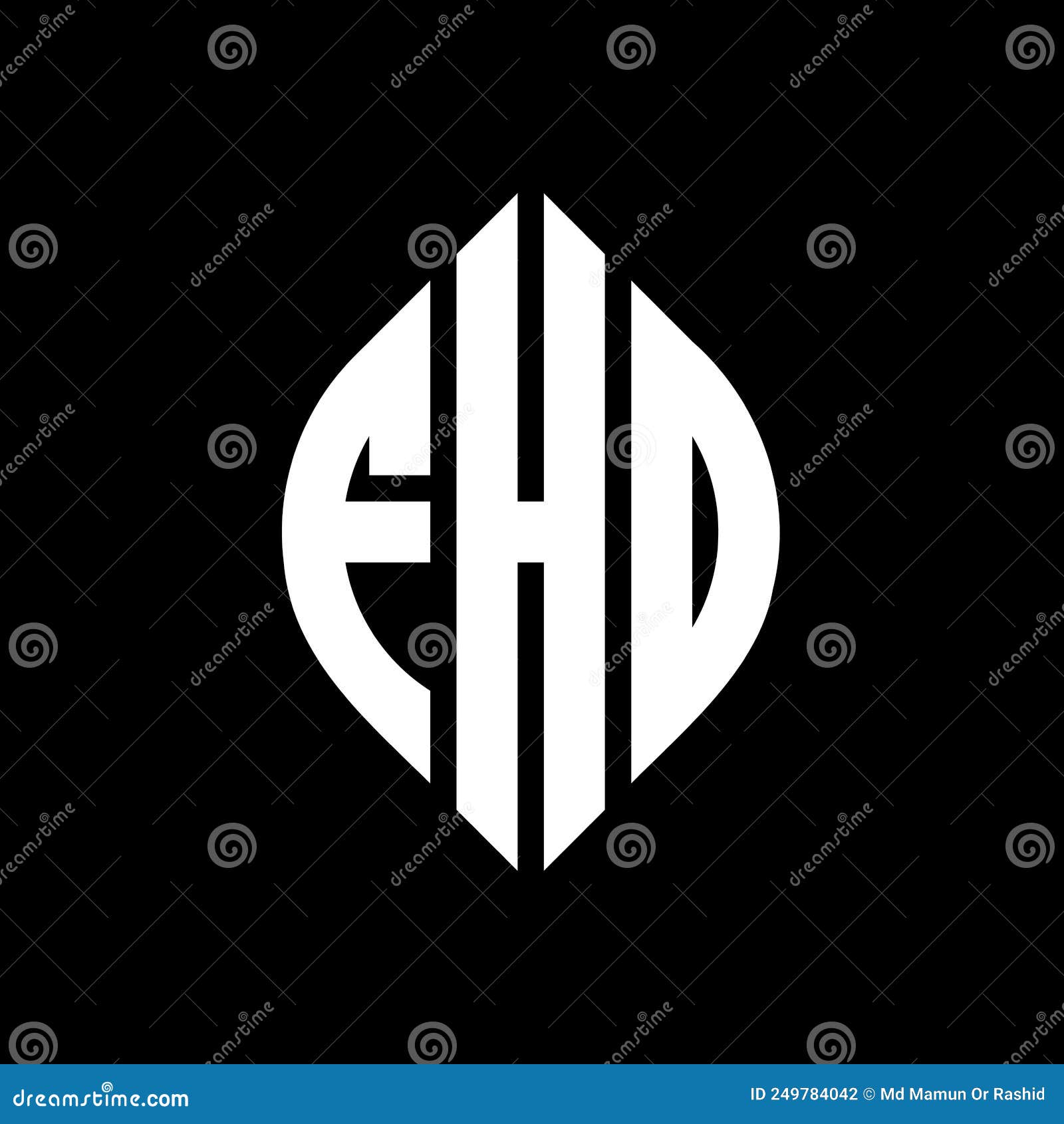fhd circle letter logo  with circle and ellipse . fhd ellipse letters with typographic style. the three initials form a