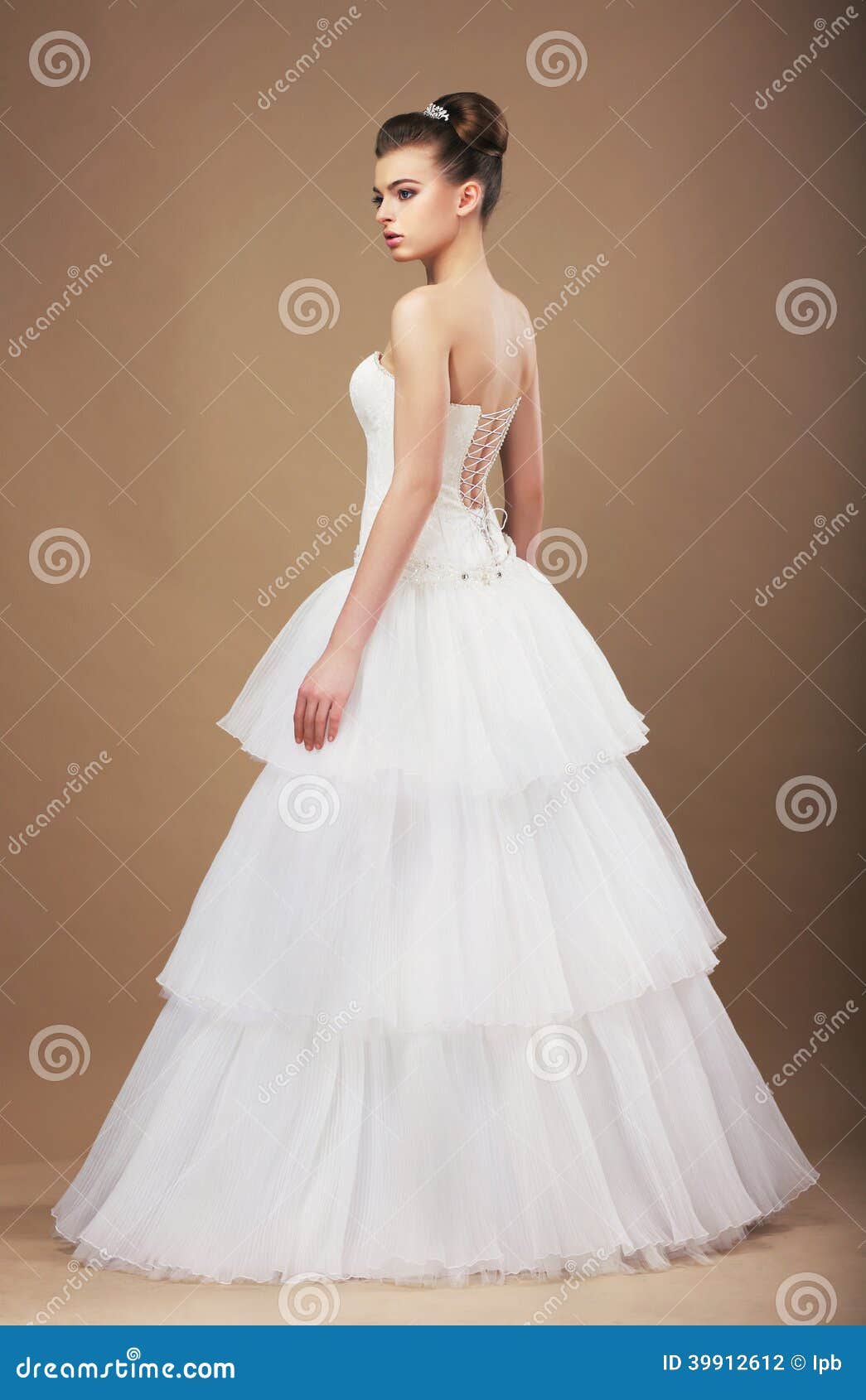 Fiancee in Long Classic Bridal Dress Stock Photo - Image of full ...