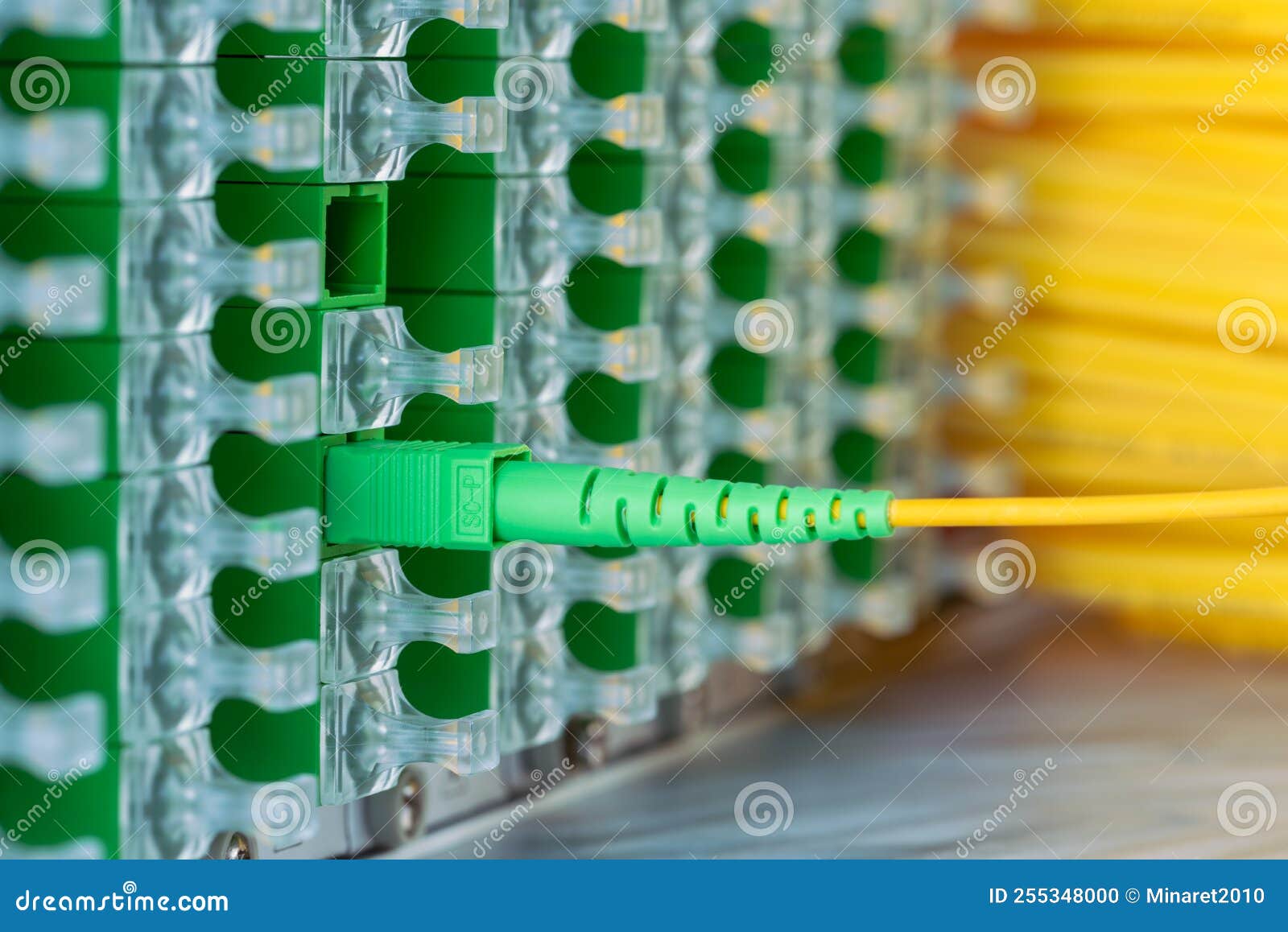 Fiber Optic Cable Connected To Distribution Frame of Passive Optical