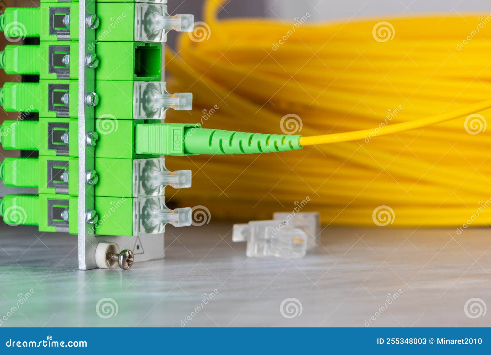 Fiber Optic Cable Connected To Distribution Frame of Passive Optical