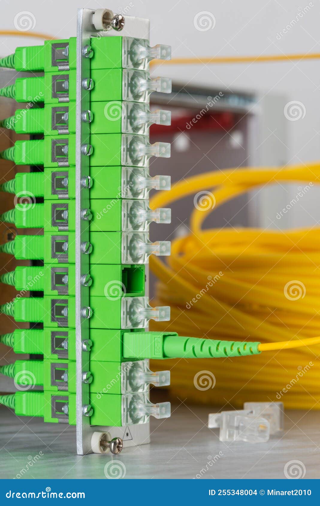 Fiber Optic Cable Connected To Distribution Frame of Passive Optical