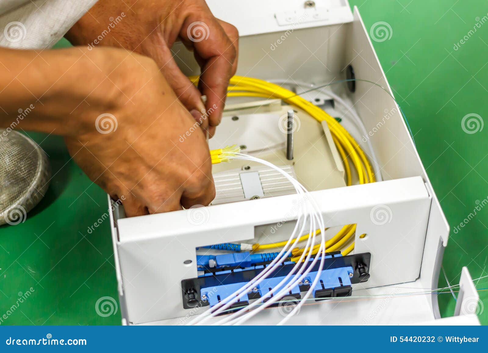 Fiber optic cable install stock photo. Image of connector 54420232