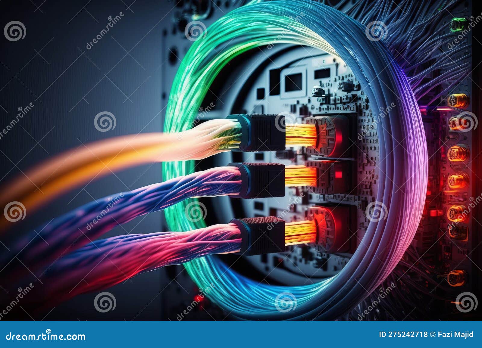 Fiber Optic Cable Connection.Generative AI Stock Illustration