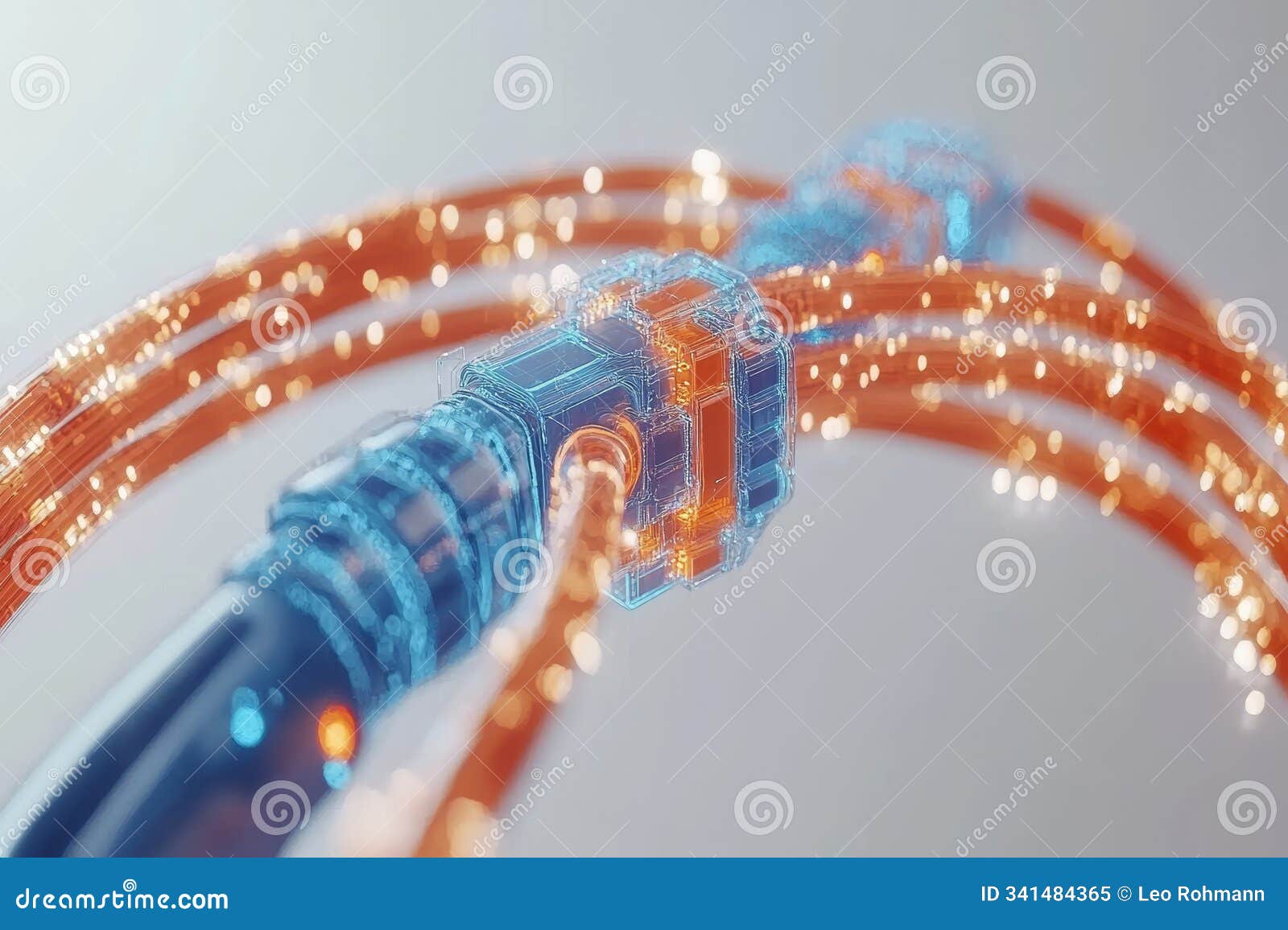 Fiber Optic Cables with Glowing Orange Connectors Symbolizing High