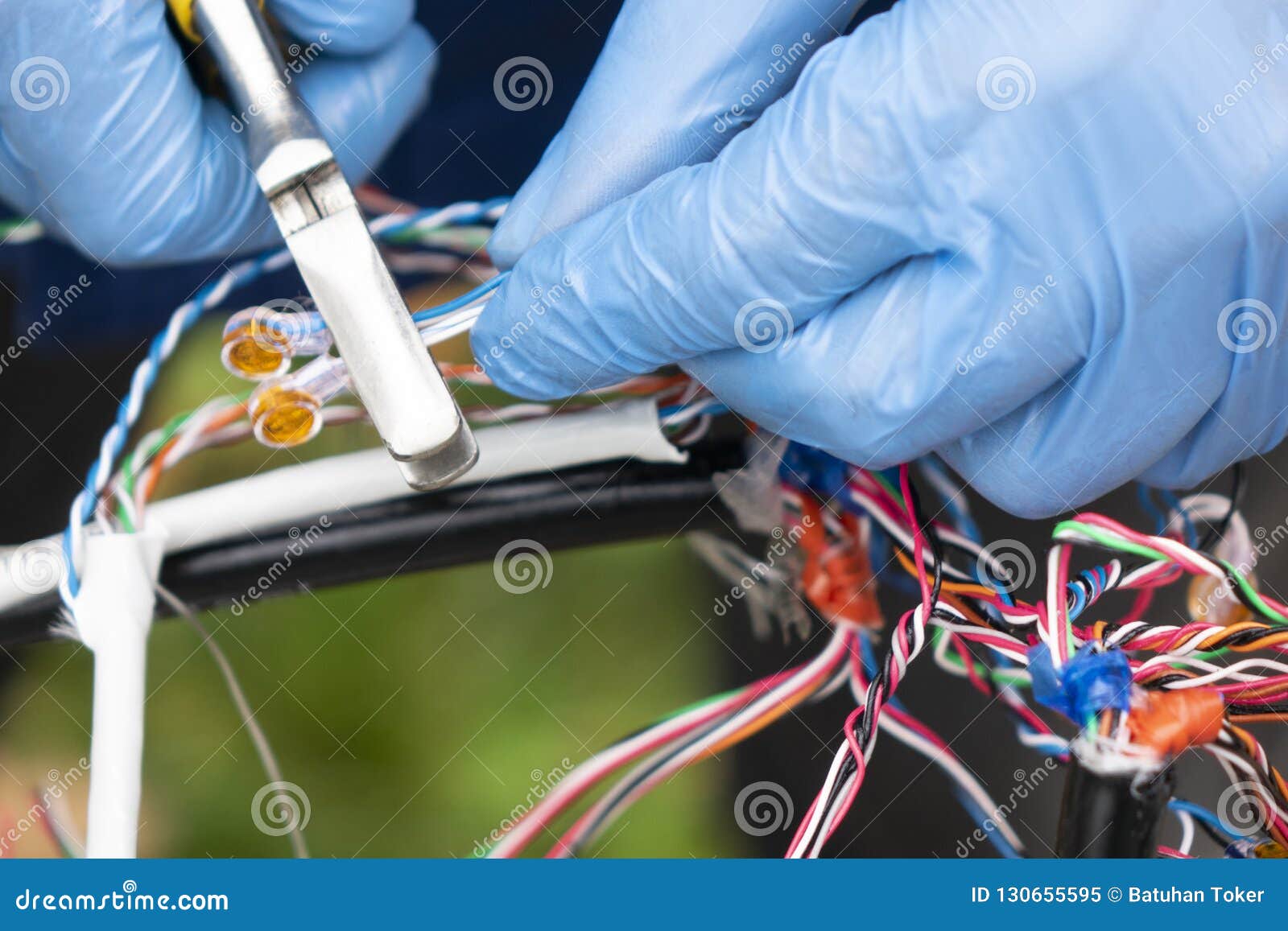 Fiber Optic, Technicians are Install on Fiber Optic Cable Stock