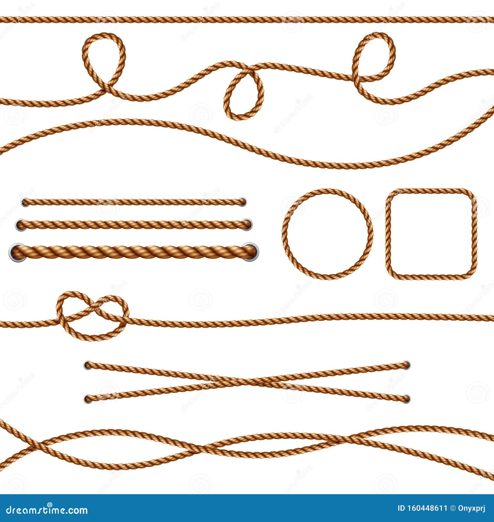 fiber ropes. straight brown realistic threads ropes crossing marine knots  pictures