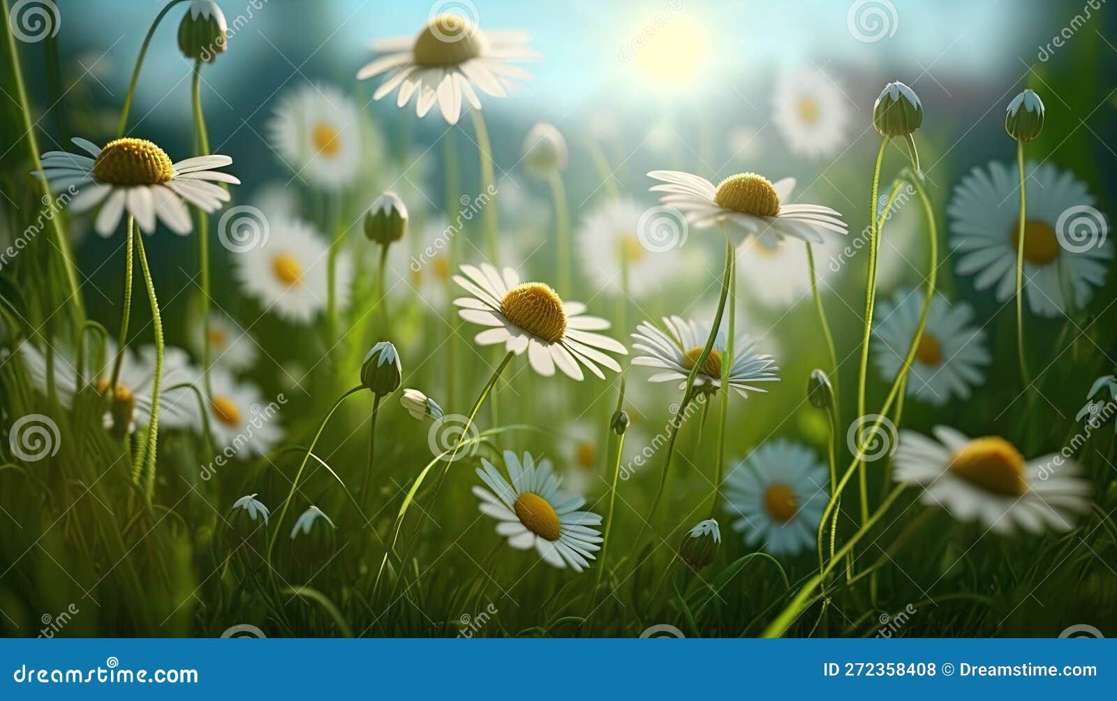 A Field of Daisies with the Sun Shining through Them Stock Illustration