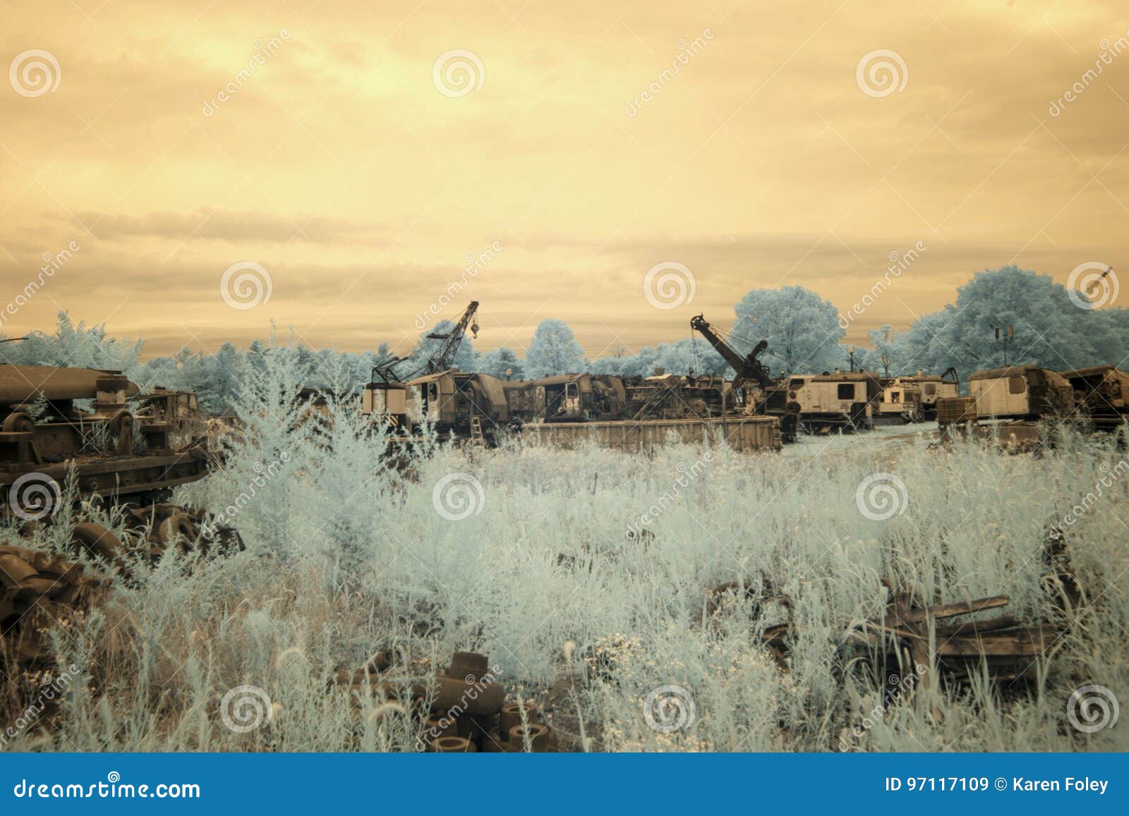 Field of Heavy Machinery in Junkyard Stock Image Image of meadow