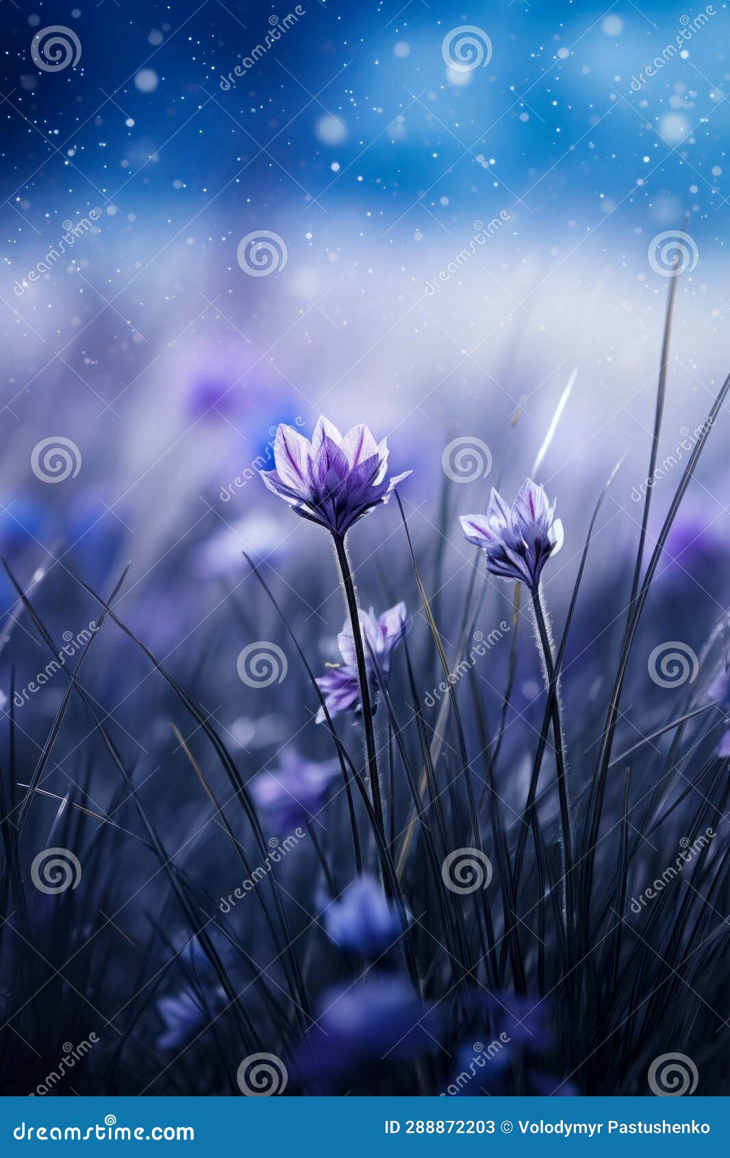 Field of Purple Flowers with Blue Sky in the Background. Generative AI