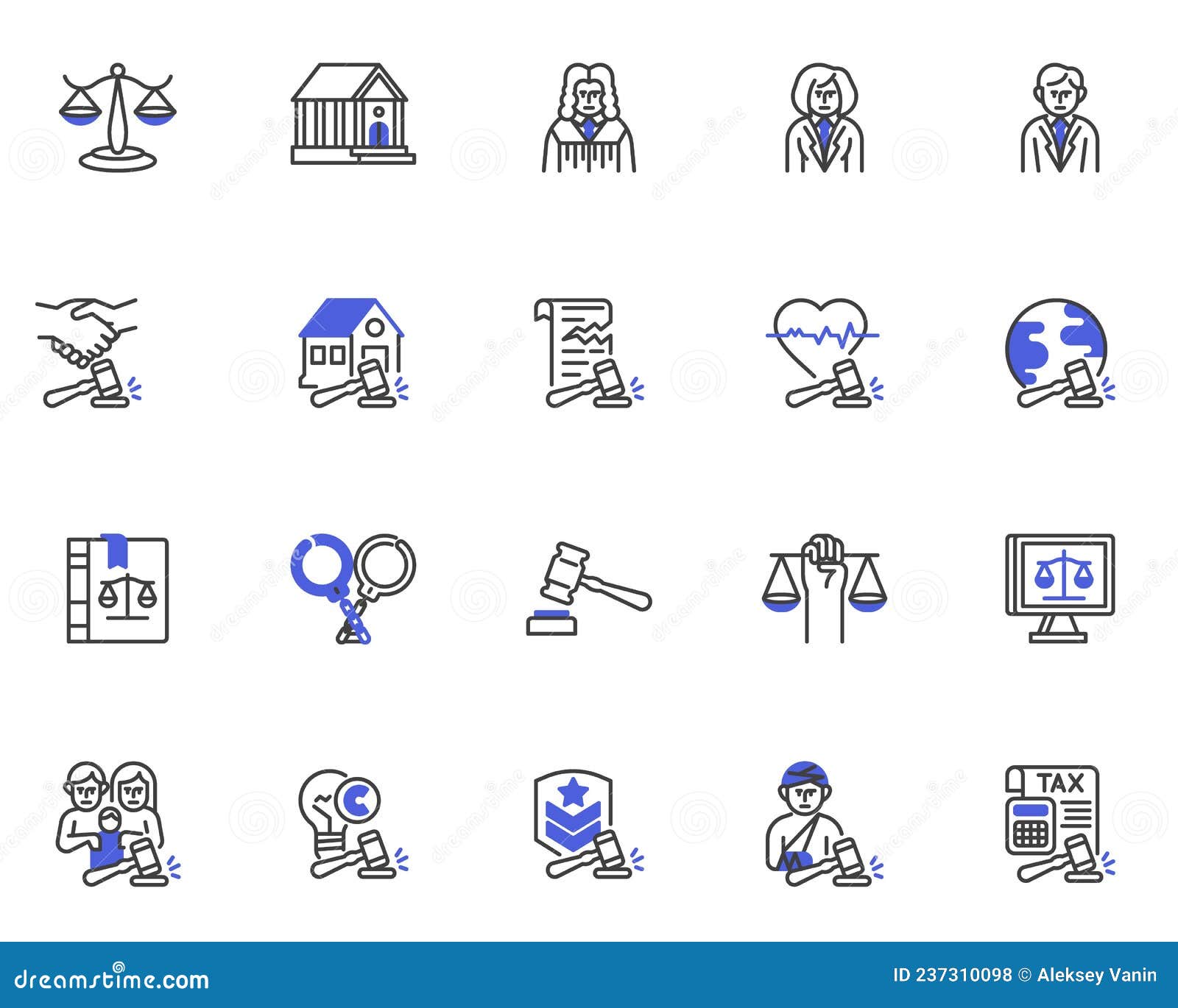 Fields of Law Line Icons Set Stock Vector Illustration of crime, flat