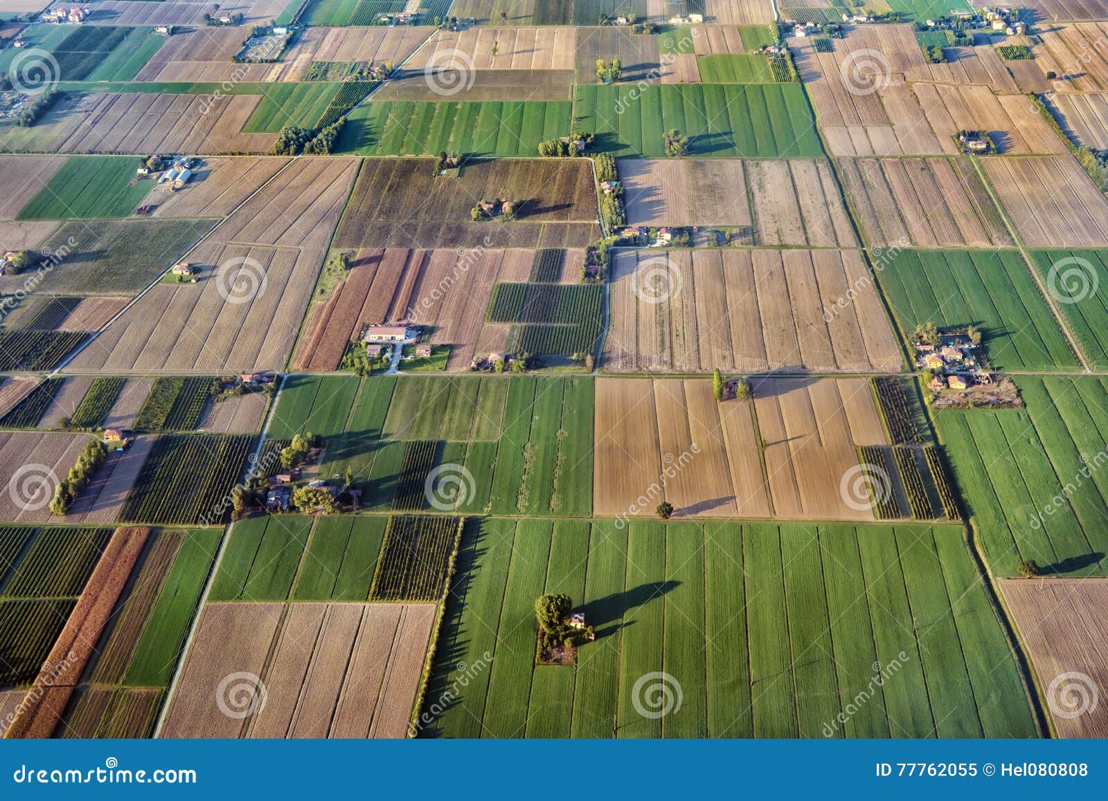 fields of po valley - aerial view in evening light